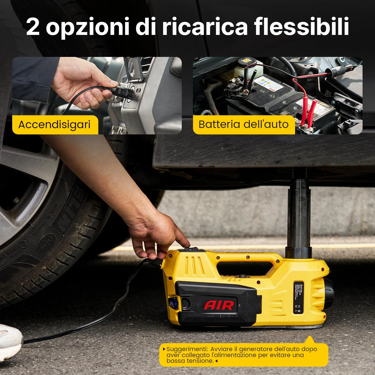 TaskStar Cric idraulico elettrico 12V 5 Ton per auto, portata 15,5-45 cm con chiave e gonfiatole