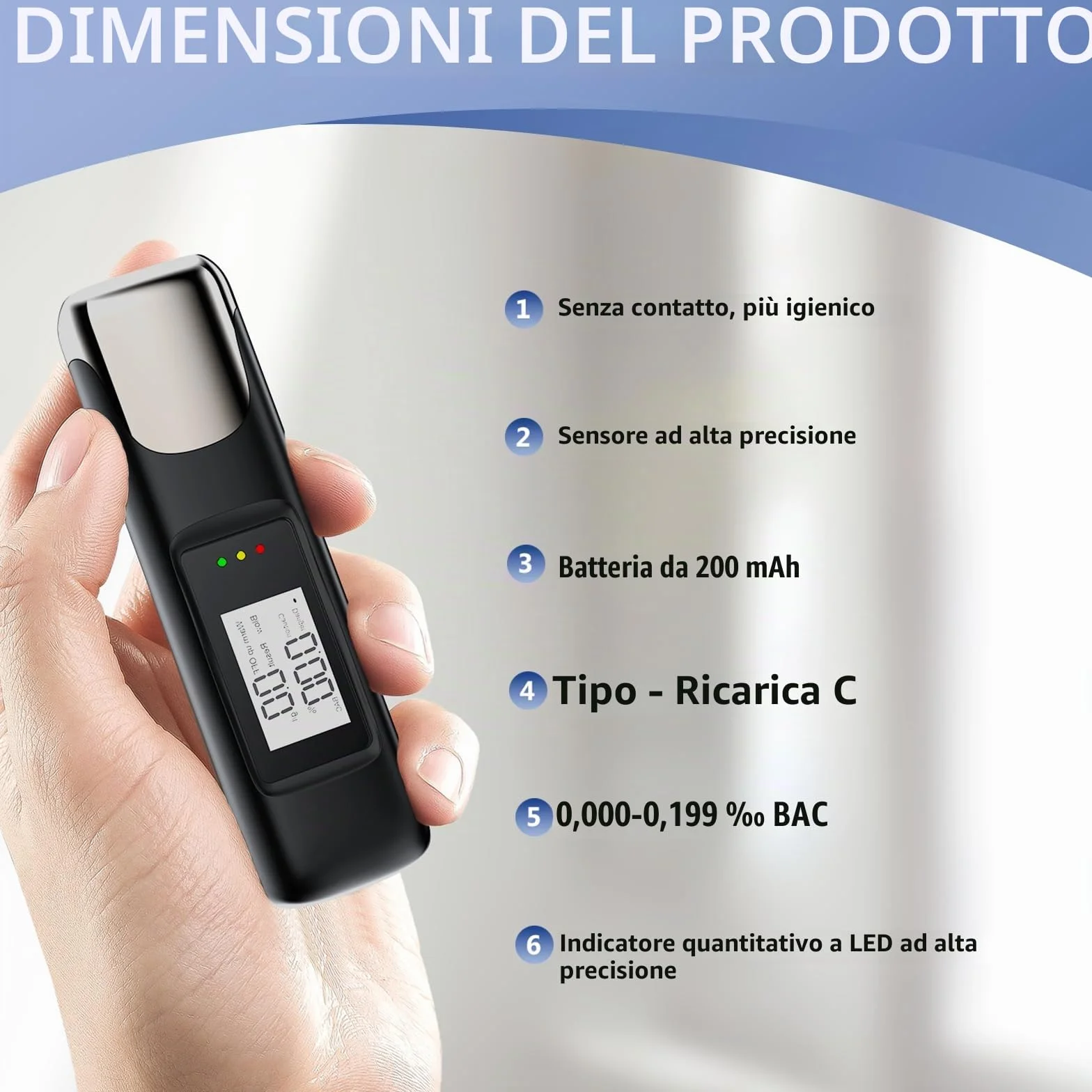 Etilometro Portatile Certificato con Display LCD, Alcol Test Digitale, Senza Boccagli