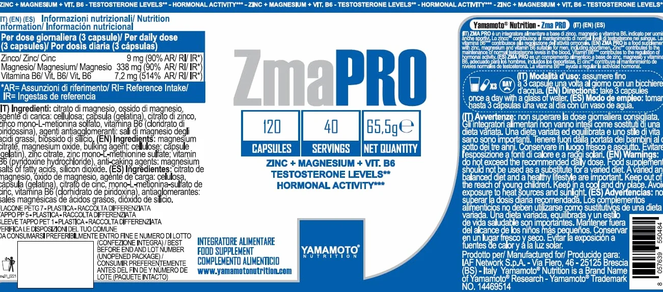 ZmaPRO integratore alimentare zinco magnesio vitamina B6 120 capsule