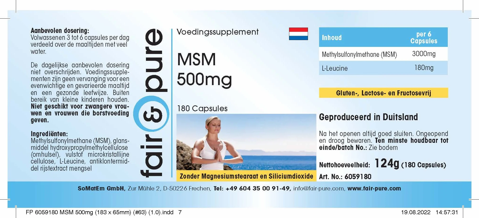 Fair & Pure MSM 500mg 180 Capsule Metilsulfonilmetano Vegano