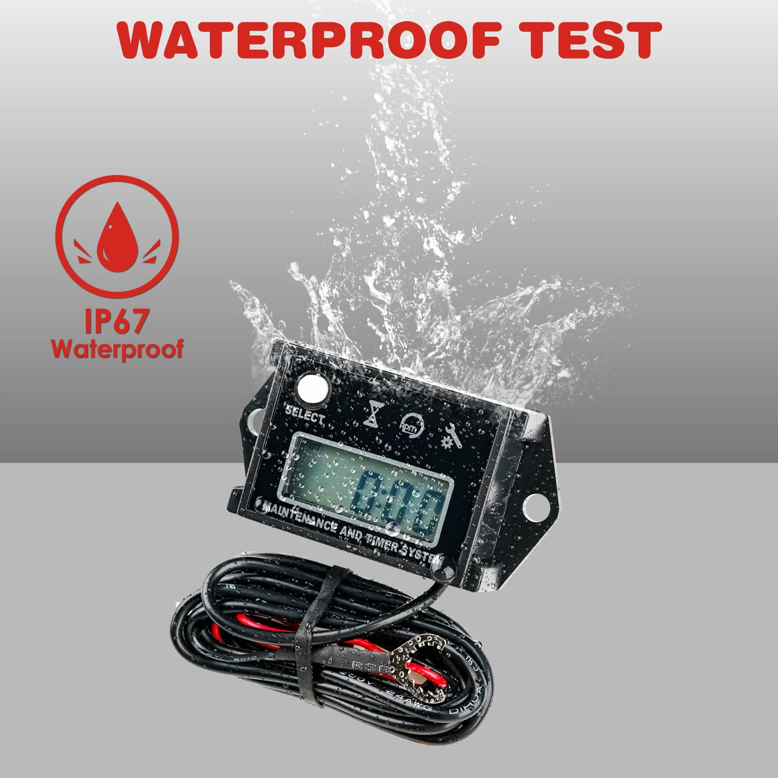RQ-HM026C Tachimetro digitale, ore totali, promemoria SVC, impermeabile IP68, per motori a benzina come tosaerba, trattori, moto d'acqua, imbarcazioni marine, motori fuoribordo (nero)