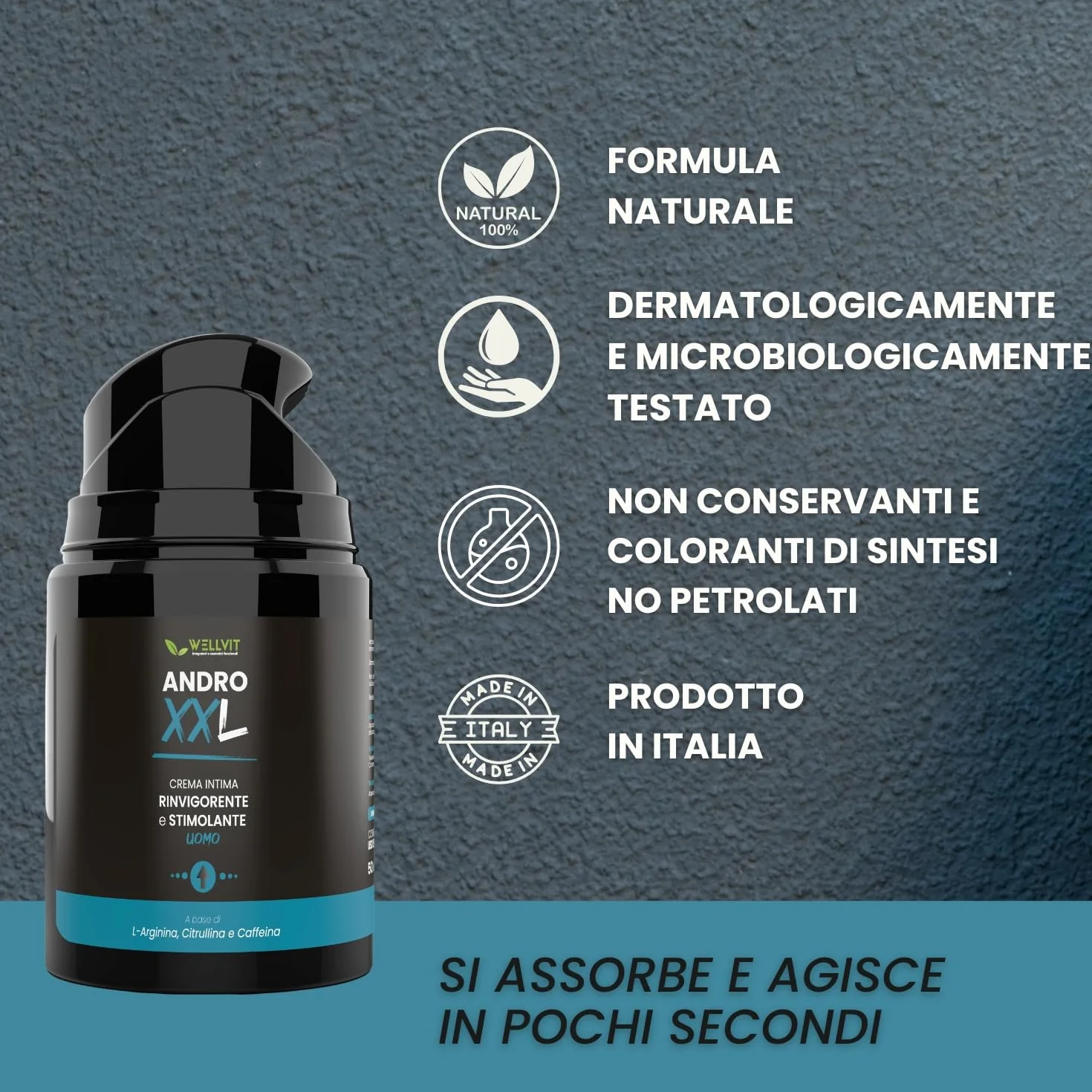 ANDRO XXL Crema Gel per Erezione Pene Forte e Duratura, Gel Ritardante Uomo con Arginina Citrullina e Caffeina, 50ml