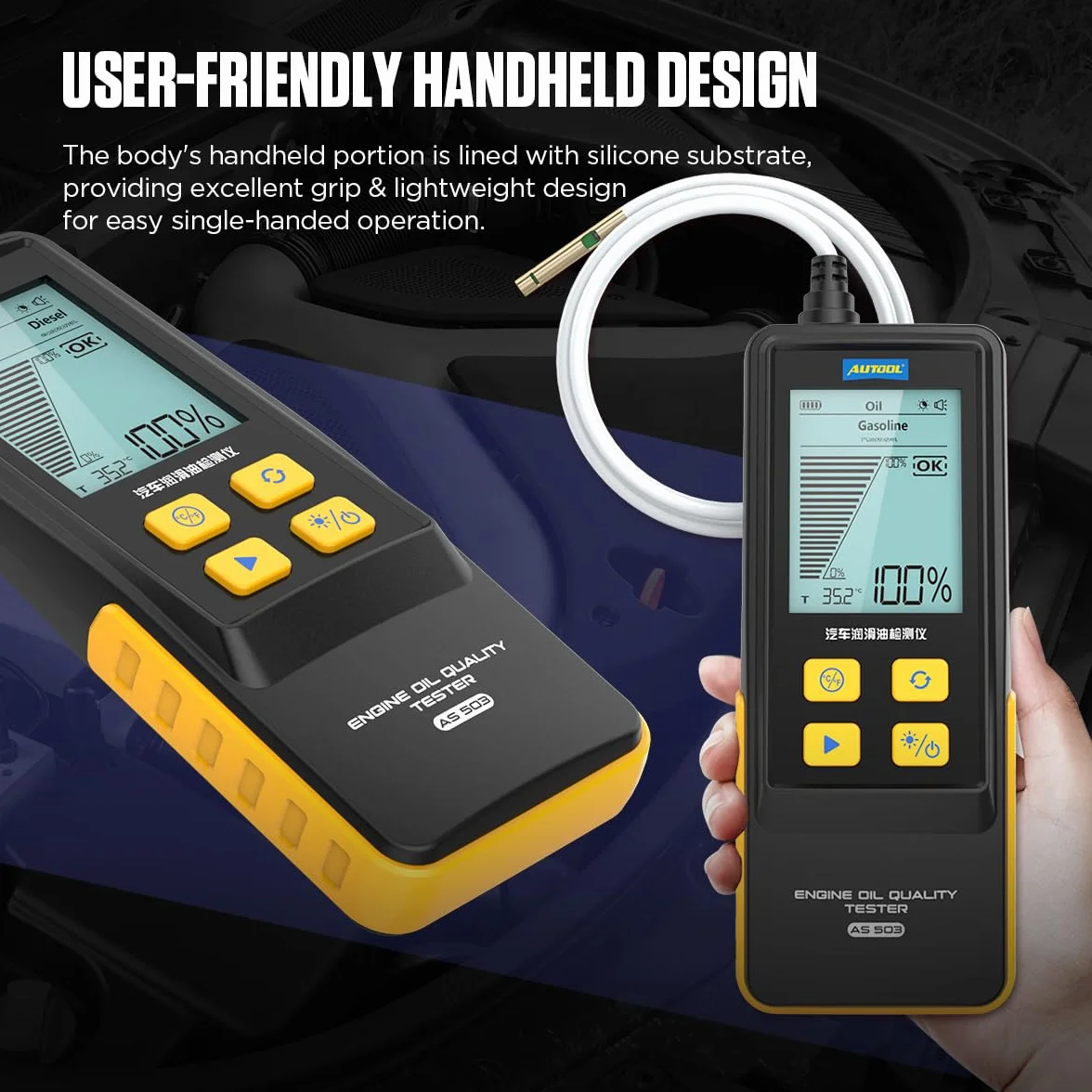 AUTOOL Tester dell'olio Motore, rivelatore di trasparenza del Liquido Motore Auto, Strumento di Prova diagnostico del Tester analizzatore di trasparenza dell'olio Motore per Benzina e Diesel