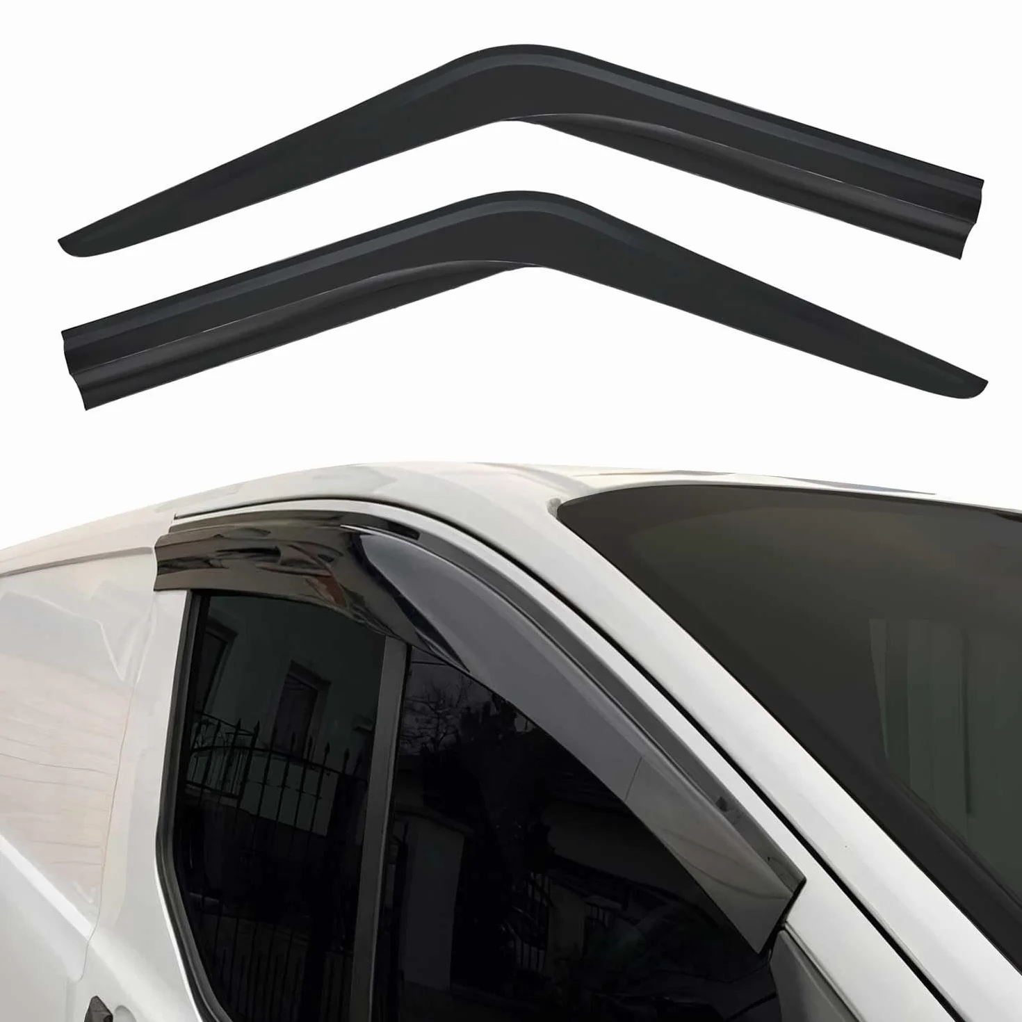 OMAC 2X Deflettori Aria Regenabweiser compatibile con Ford Transit 2000-2014 Acrilico Dunkel