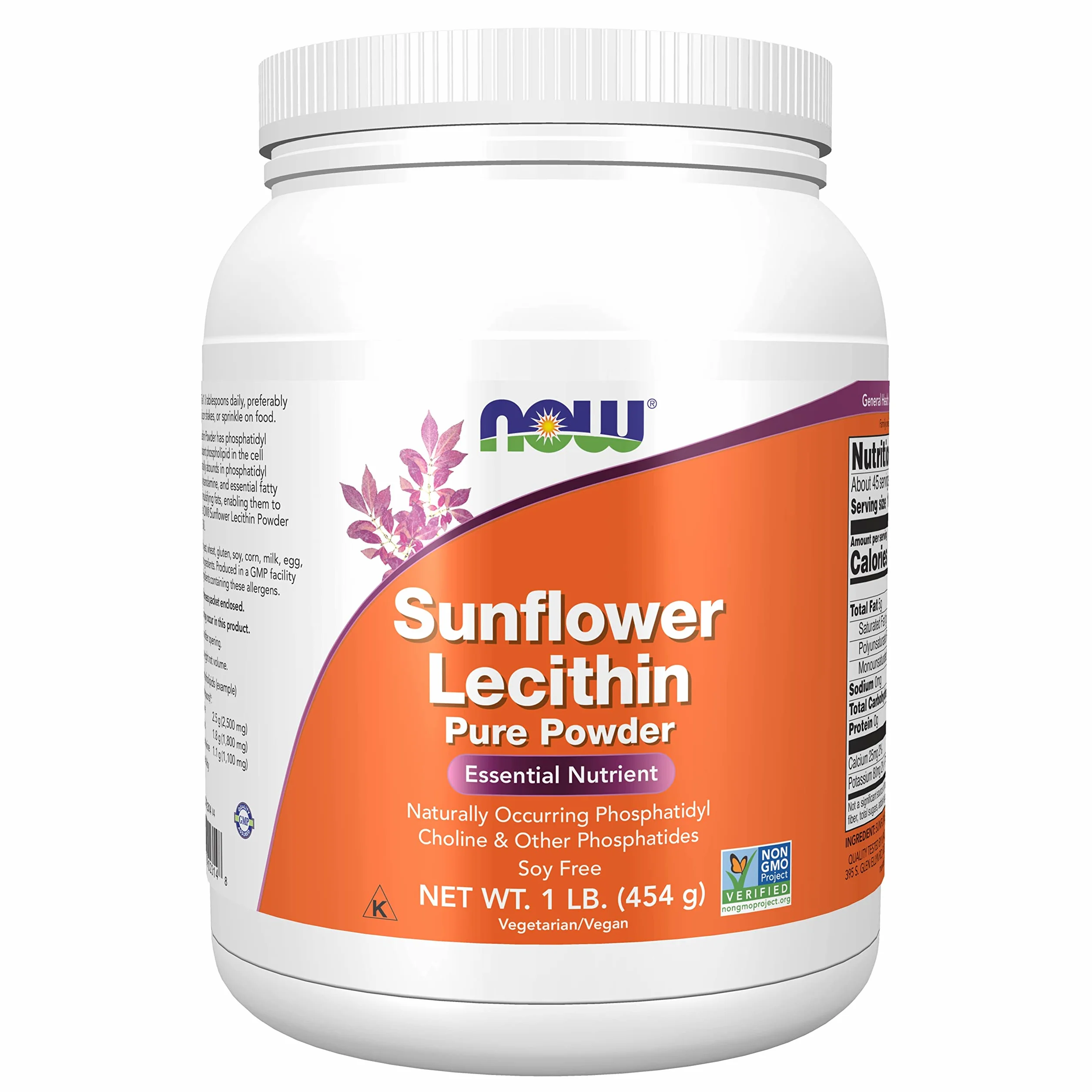 Now Foods Sunflower Lecithin Pura Polvere Vegana 454 g Senza Glutine Senza Soia