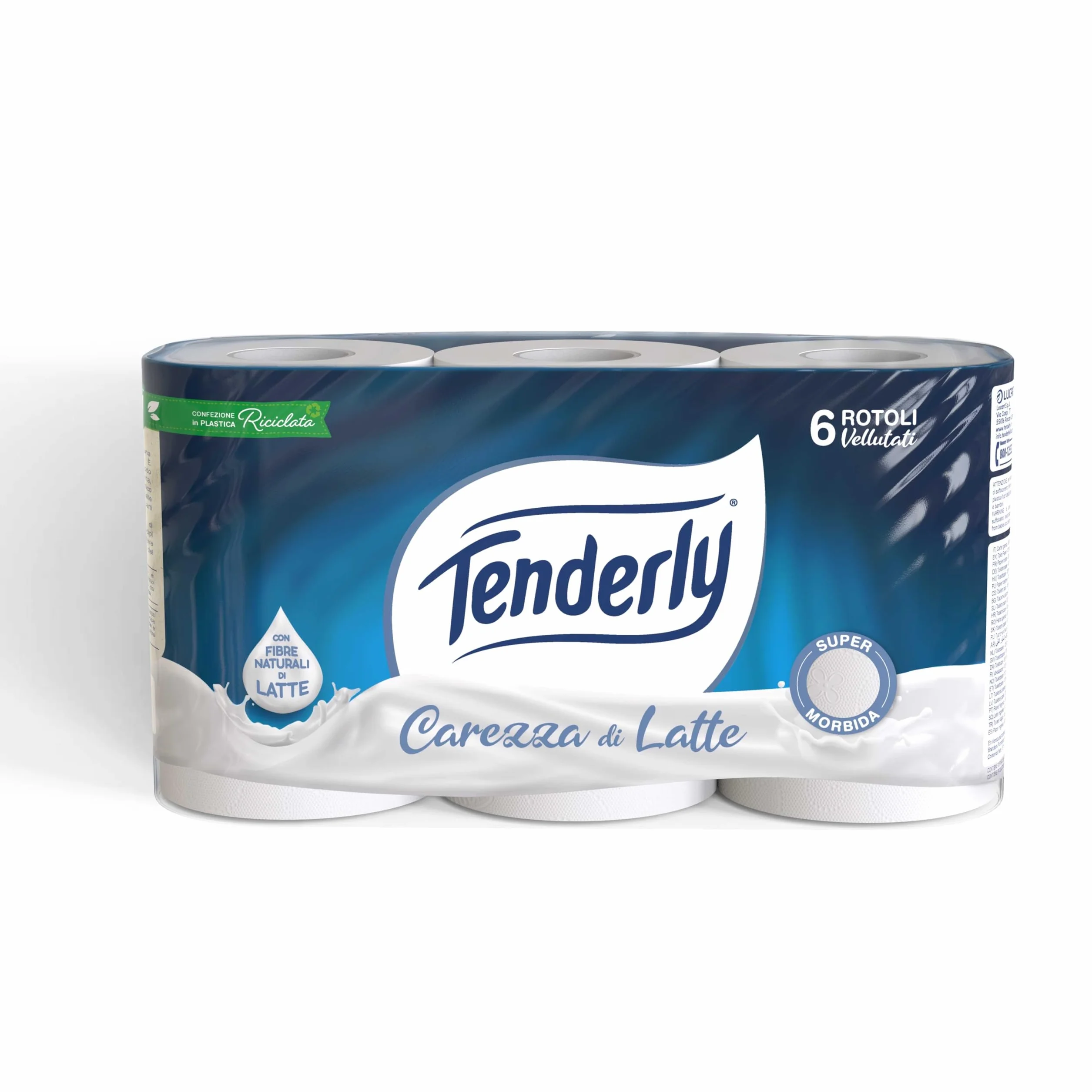 Tenderly Carezza di Latte Carta Igienica 2 Veli 6 Rotoli Fibre 100% Naturali di Latte Made in Italy