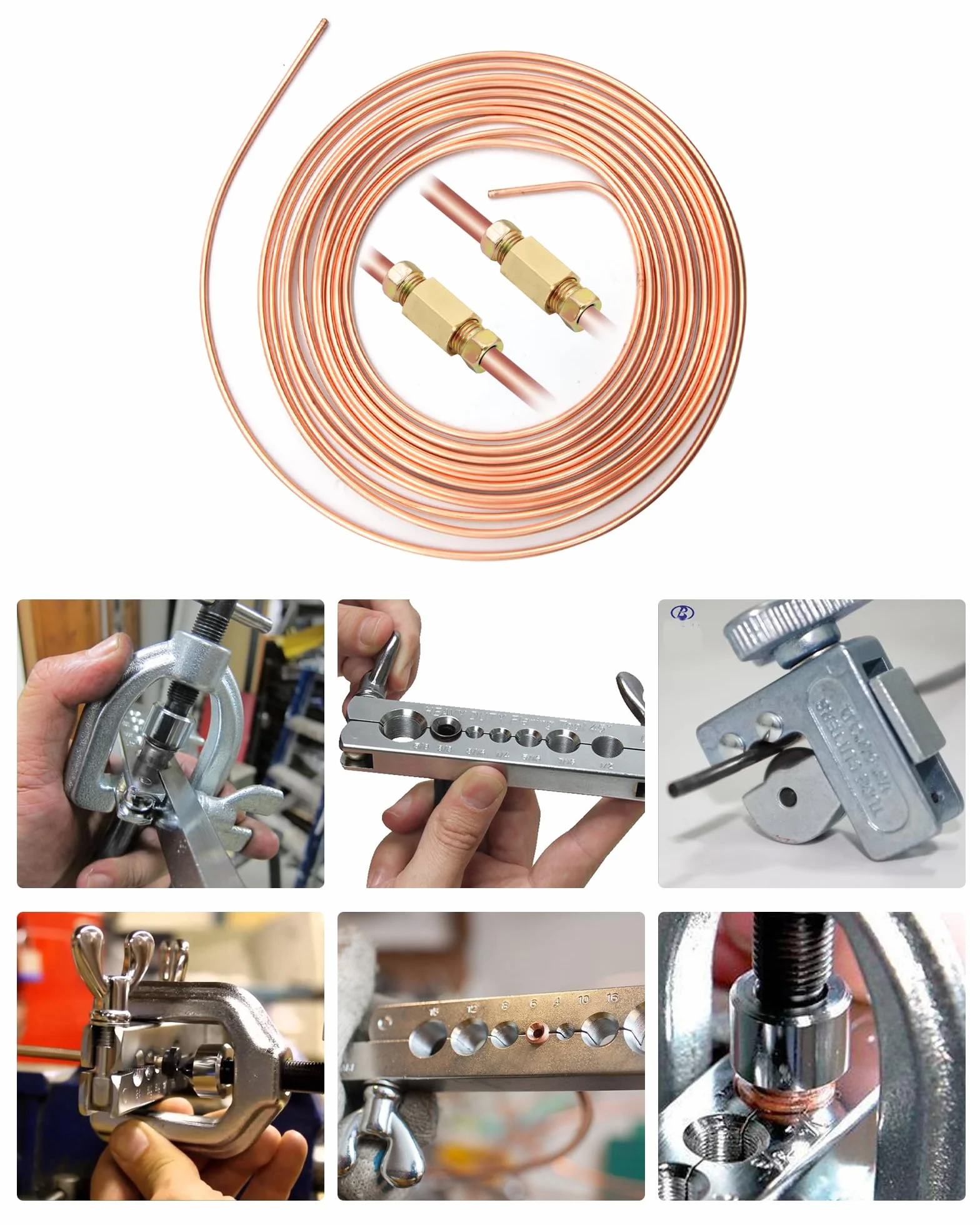 RUIZHI Attrezzi Svasatura Tubi Freno, Tubo Ø 4,75mm 7,62m, 21 Connettori, Taglierina Rame 3-28mm