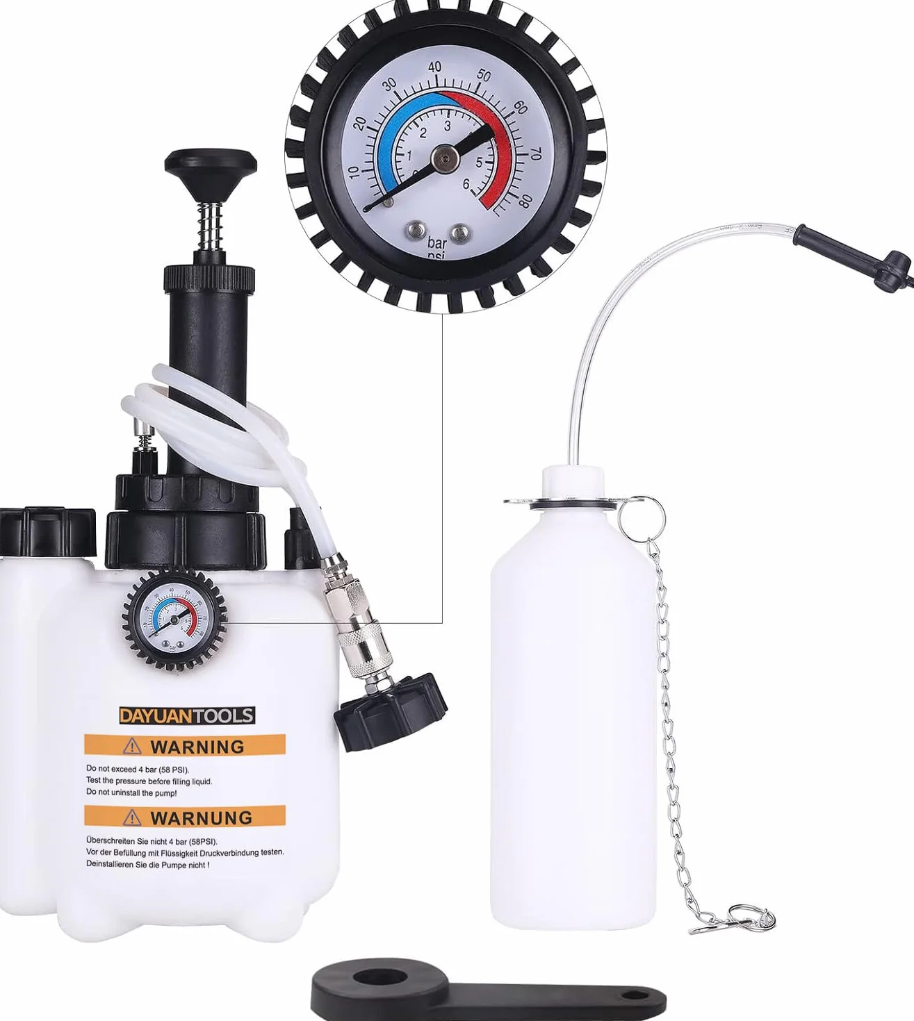 DAYUAN Spurgo Freni 3L Auto Cambio Liquido Freni con Contenitore 1L Aspirazione E20 ø43mm