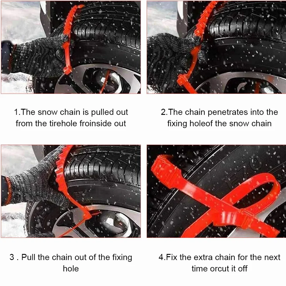 Catene da Neve per Auto, Antiscivolo - Fasce di Emergenza e Sicurezza Regolabili con Sistema Anti Slittamento per Pneumatici, 10pcs
