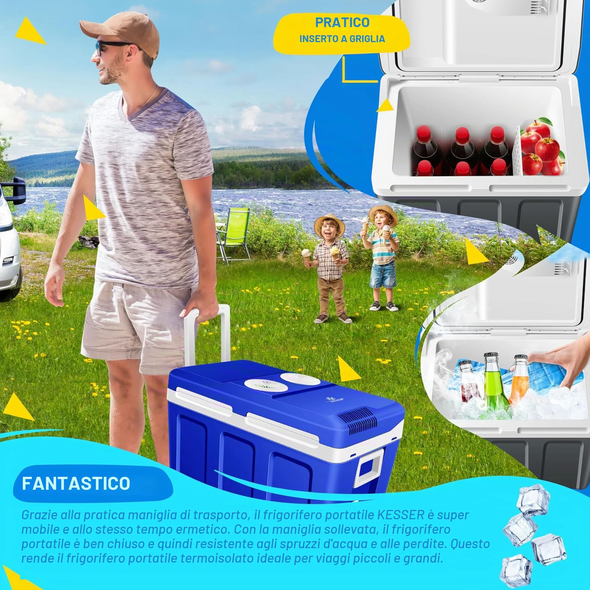 KESSER® Frigo box 40L con ruote | per mantenere il calore e il raffreddamento | frigo box termoelettrico | 12 Volt e 230 Volt| Mini frigo | Box termico per auto| incl. Pacchetti di raffreddamento