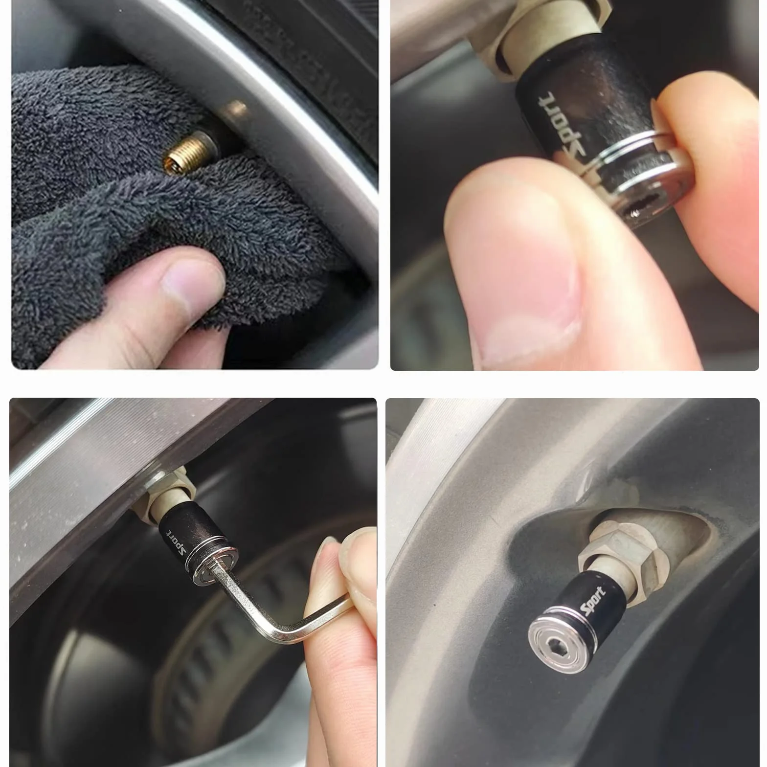 4 Pezzi Tappi Valvole Pneumatici Auto Antifurto,Ttappi Valvole Gomme Compatibili con Auto, SUV, Moto (Nero)