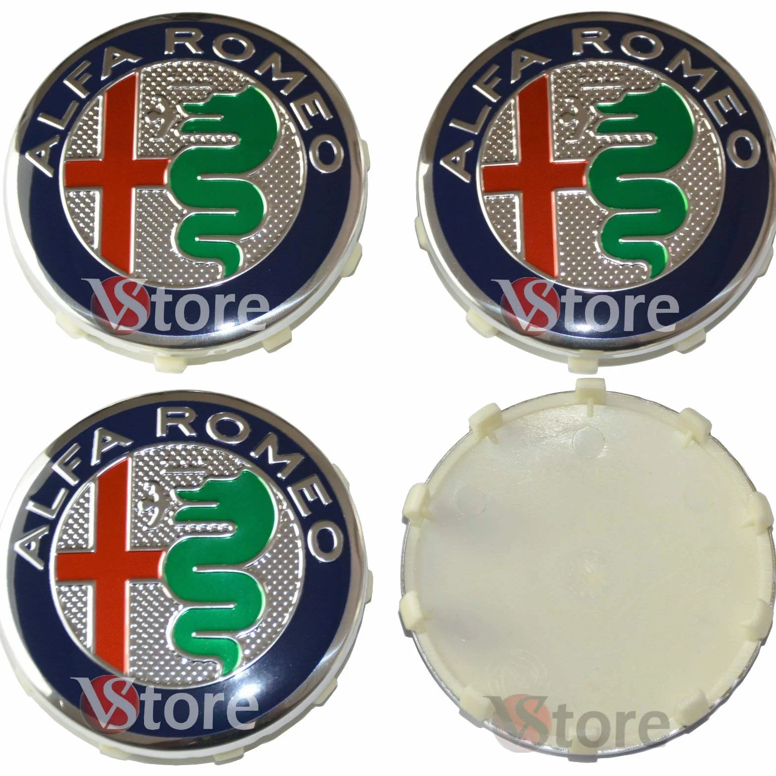 4 Tappi Coprimozzo 60mm Compatibili con ALFA ROMEO Giulietta Giulia 147 159 146 156 Brera Stemma Fregi Green My 2016