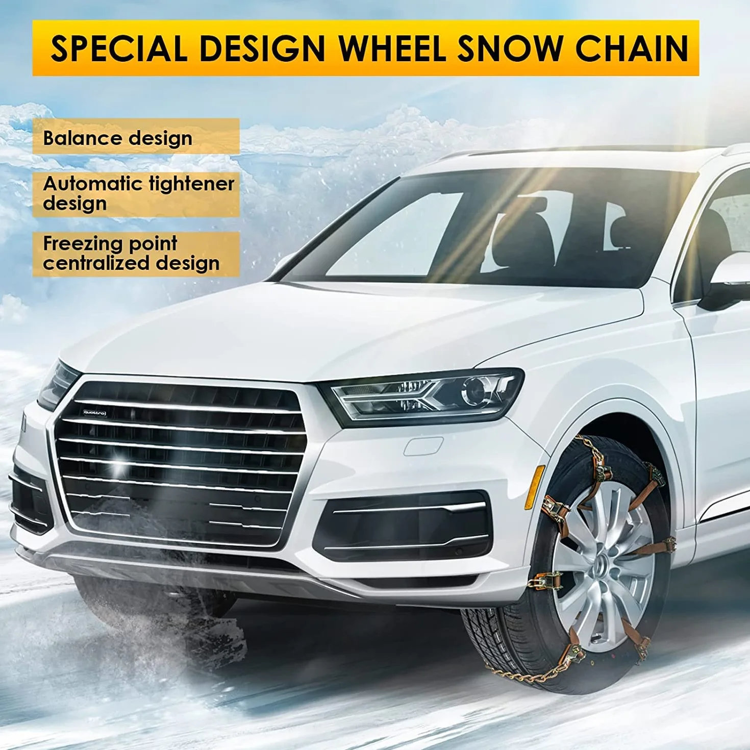Catene da Neve 8 Pezzi Catene Regolabili Antiscivolo con Pala da Neve in Plastica e Guanti Facile da Installare Catena da Neve Durevole per Auto, Camion, SUV Carreggiata Strade innevate