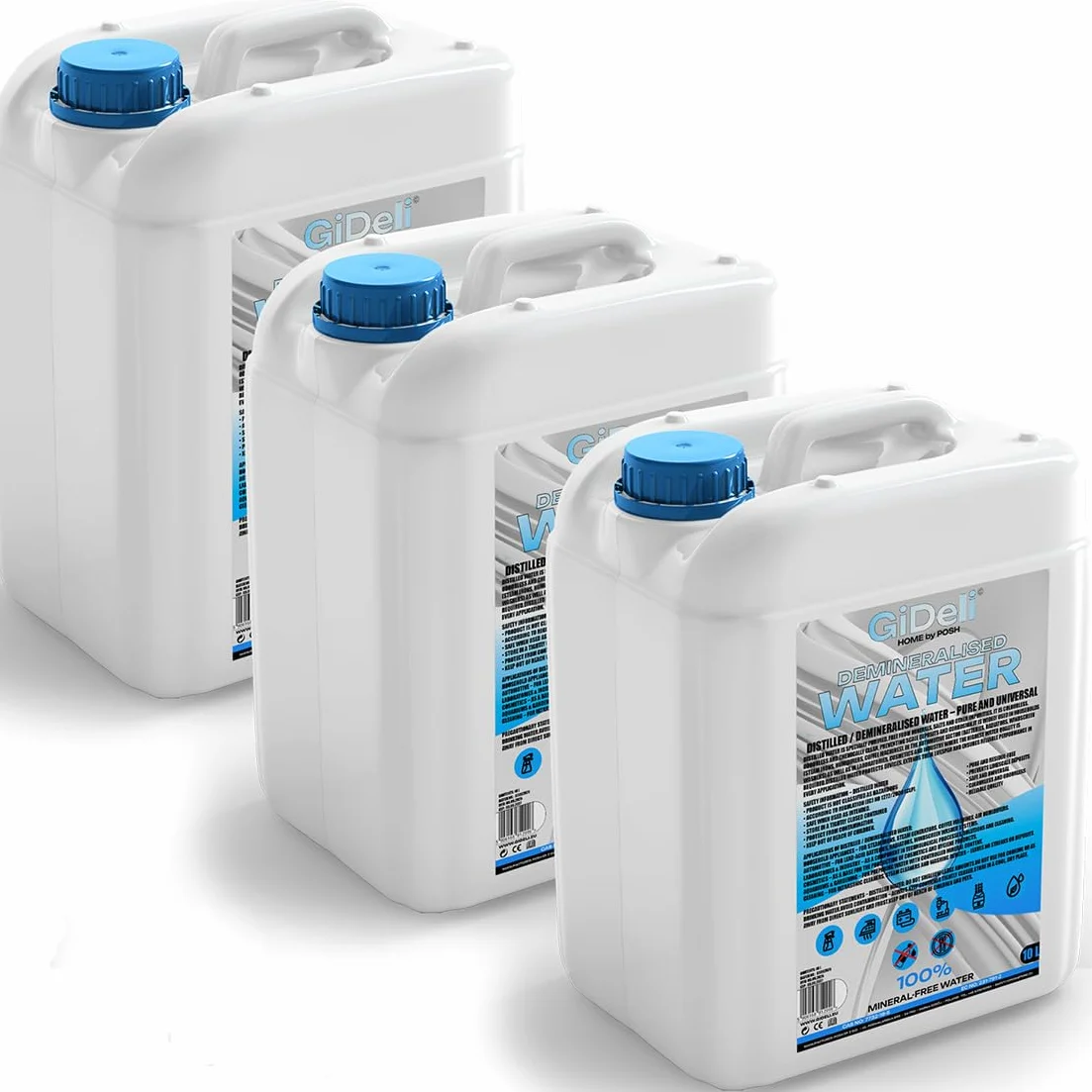 GiDeli Acqua demineralizzata 3x10 l distillata per ferro da stiro batterie refrigeratore umidificatore