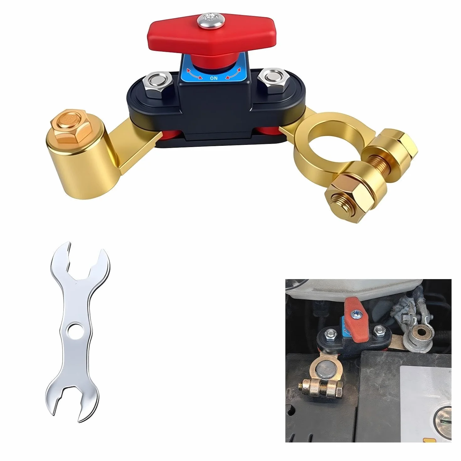Stacca Batteria 12V,Interruttore Batteria Auto,Staccabatteria Auto Con Doppia Rotazione 180° Regolabile e Funzione Universale Polo Positivo/Negativo Disconnettore per Auto Moto Barca Kit Completo
