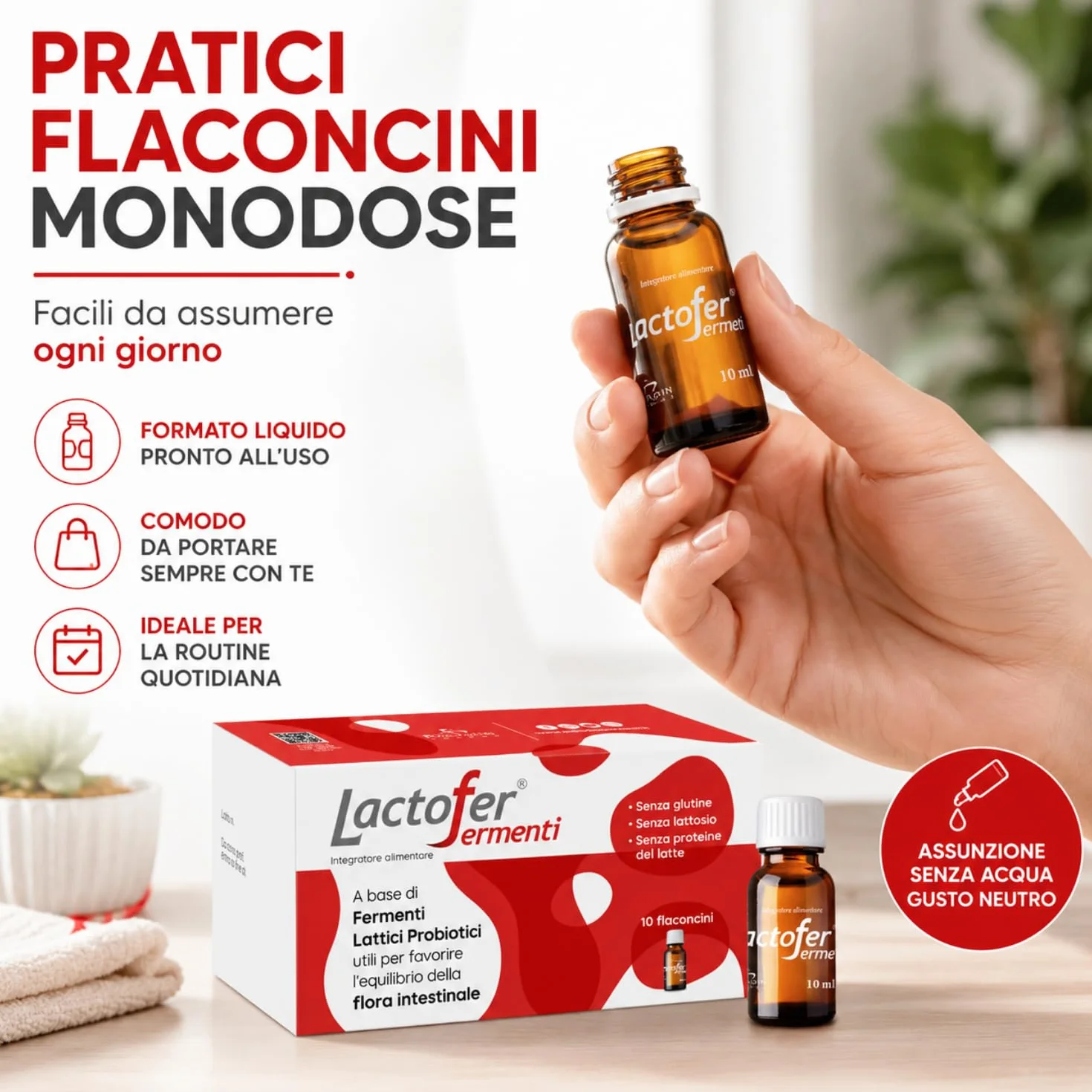 Paladin Pharma Lactofer Integratore Ferment Lattici Probiotici Senza Zucchero 10 Flaconcini 10 Ml Rosso