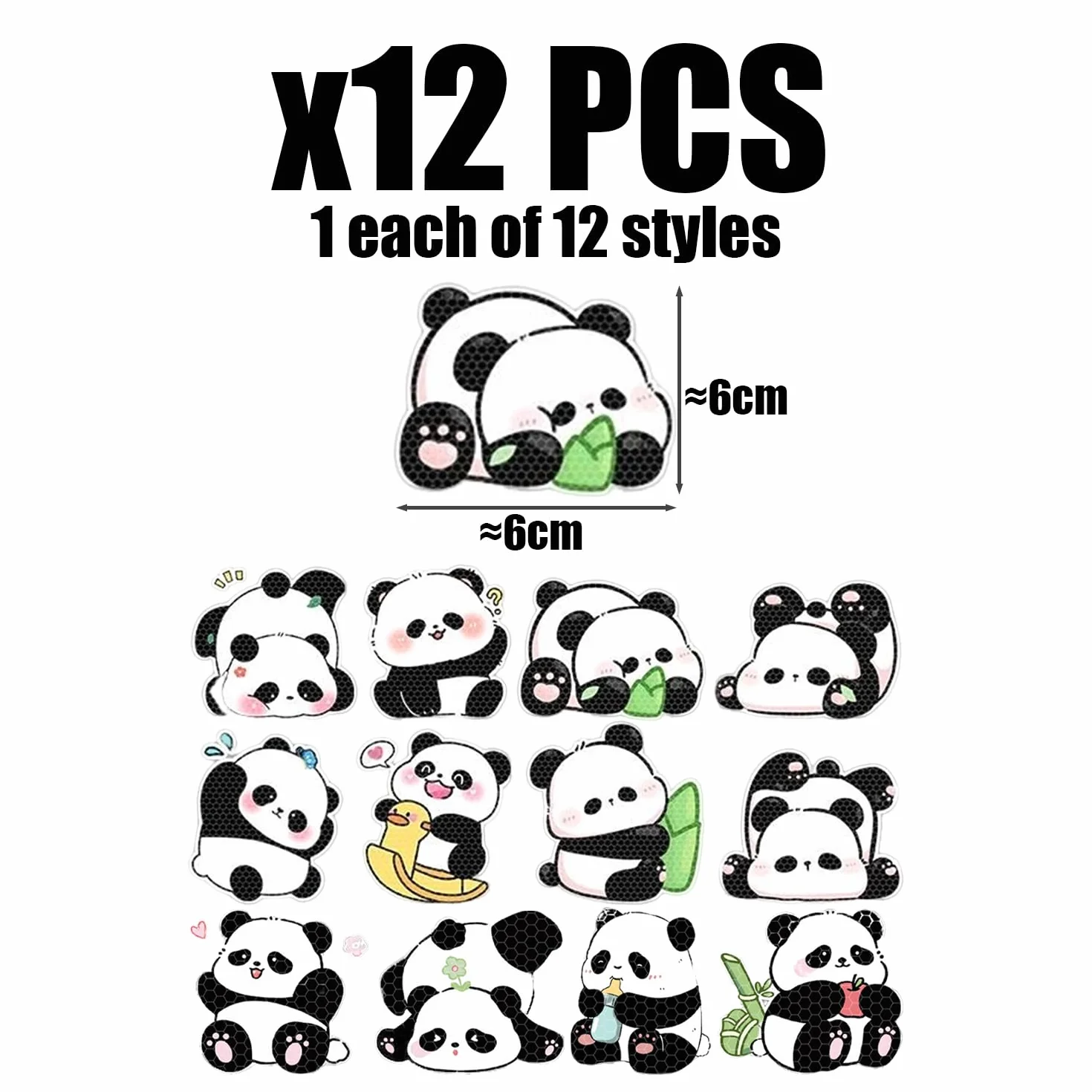 12 Adesivi di Avvertimento Panda, Adesivi Riflettenti, PVC, Nero, Moderni, Per Auto e Album di Ritagli