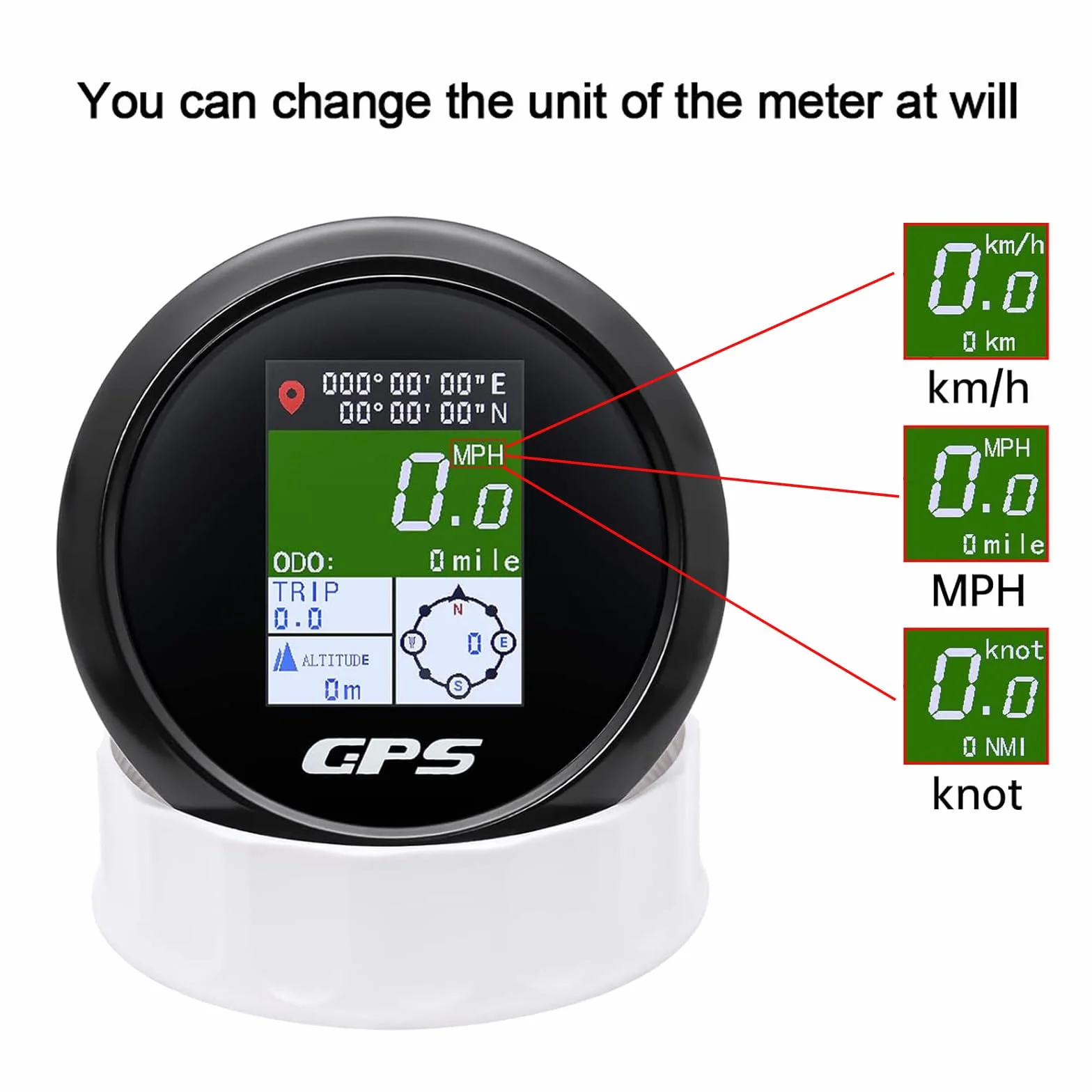 Geloo GPS 85 mm Tachimetro TFT regolabile Mph Nodi Km/h Contachilometri digitale con antenna GPS per barca auto camper RV (nero)