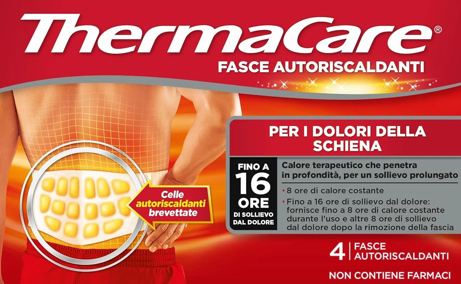 ThermaCare Schiena 4 Fasce Autoriscaldanti Monouso Calore Terapeutico Dolori Schiena 8 Ore