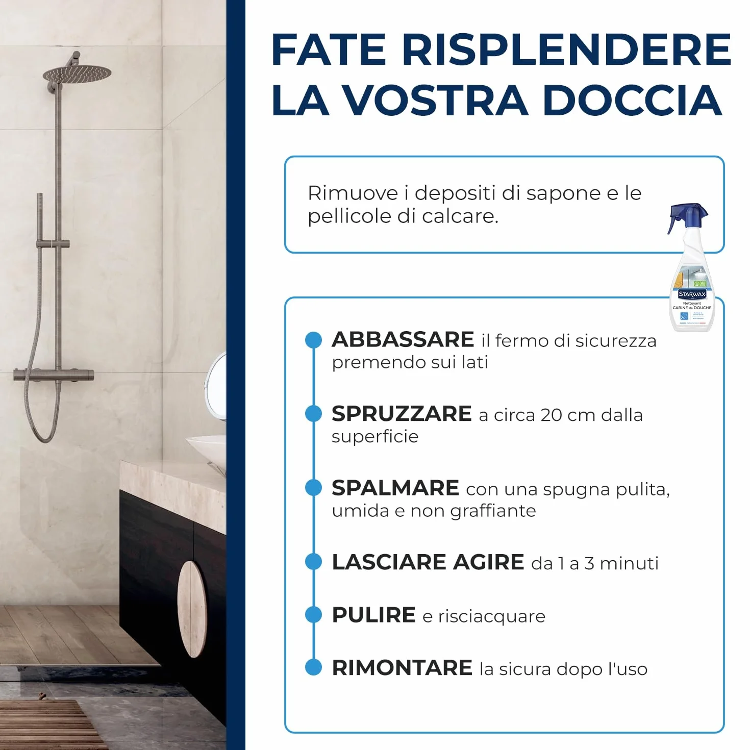 STARWAX Detergente Anticalcare Doccia Spray Multi-Superficie 500 ml