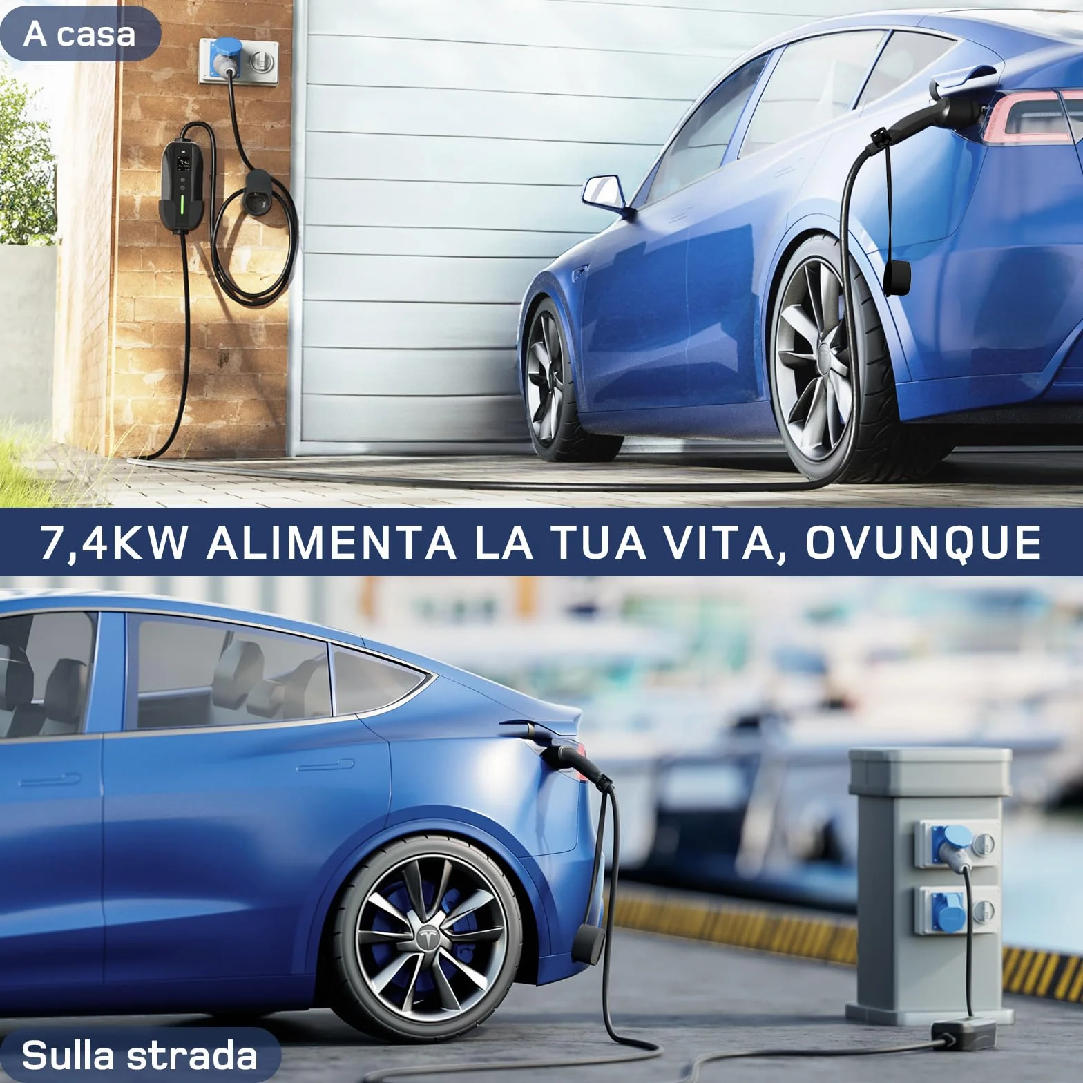 Cavo Ricarica Auto Elettrica Tipo 2 CEE 7,4kW 6m 6-32A Caricatore EV con Adattatore Schuko Compatibile Model Y/3