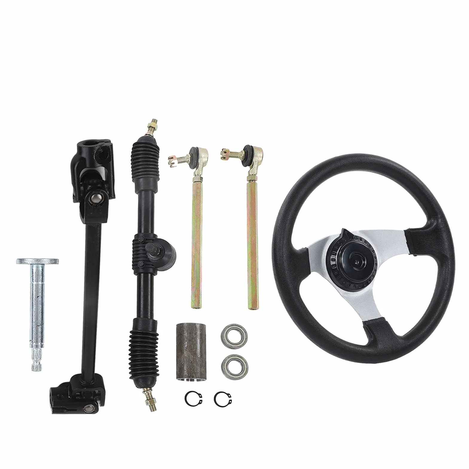 Set di assemblaggio del volante per go kart, kit di volante regolabile da 300 mm di diametro con albero del cremagliera del tirante per motori da 150 ‑250 ATV UTV Quad