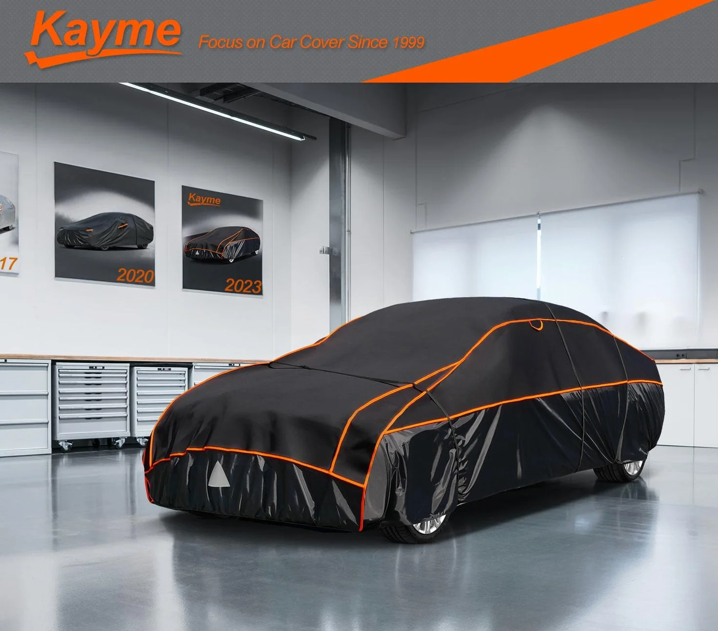 Telo Copriauto Antigrandine, Kayme Copertura per Auto Impermeabile Anti UV Antipolvere Anti Vento, Telo Copri Antigrandine Adatto per Auto a 3 Volumi (da 475 a 495cm) 3XL – Nero