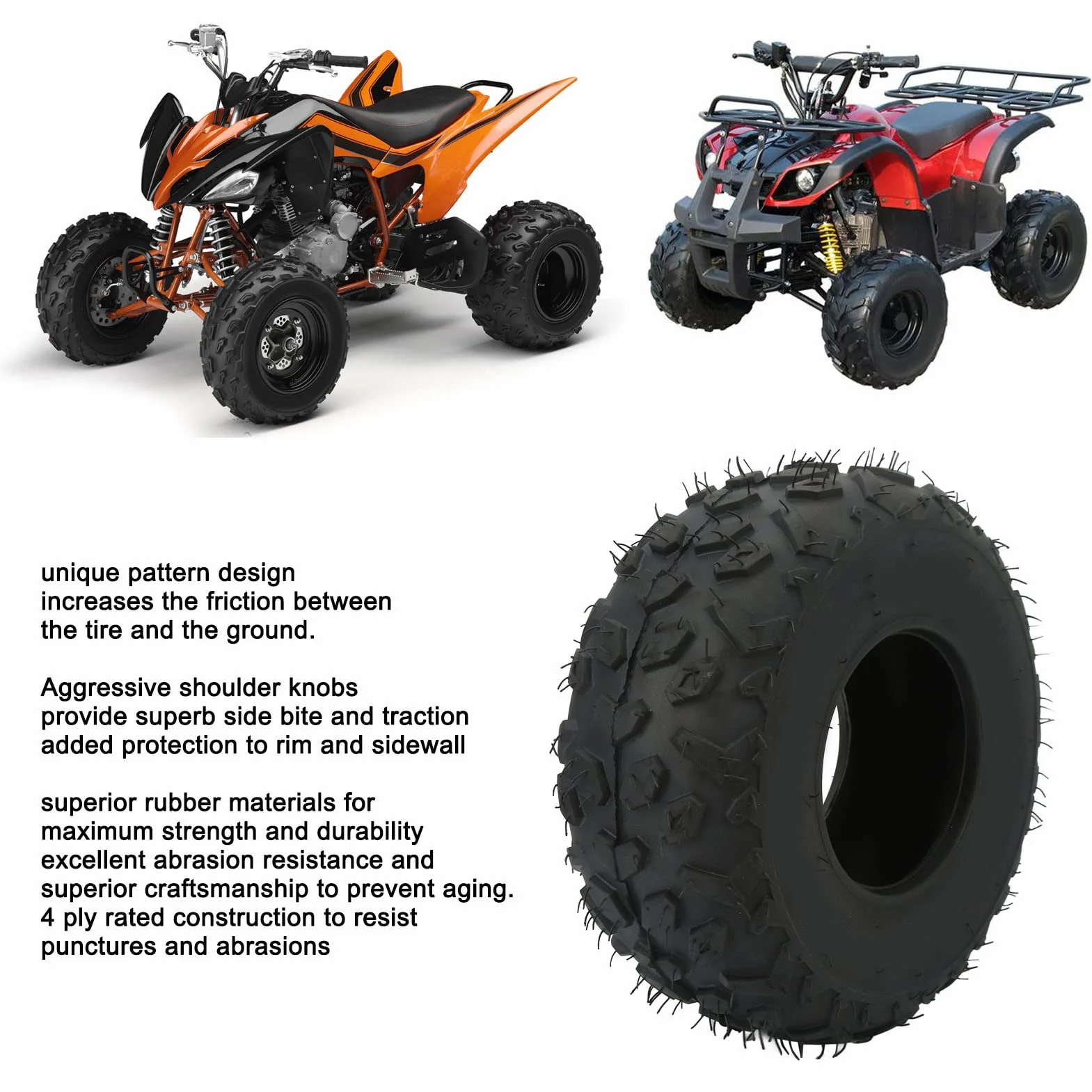 Pneumatico senza camera d'aria 145/70 6, battistrada in gomma tassellato a grande attrito Pneumatico senza camera d'aria ATV 24PSI anteriore posteriore per quad go kart