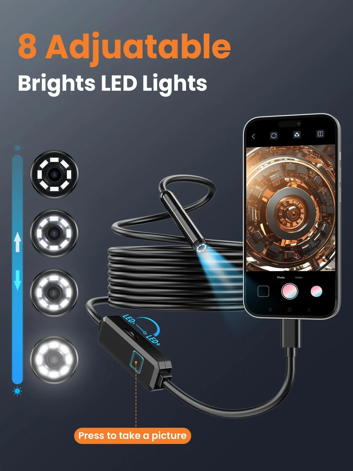 Telecamera di ispezione endoscopica HD 1920P 10m IP67 impermeabile con LED per iOS Android