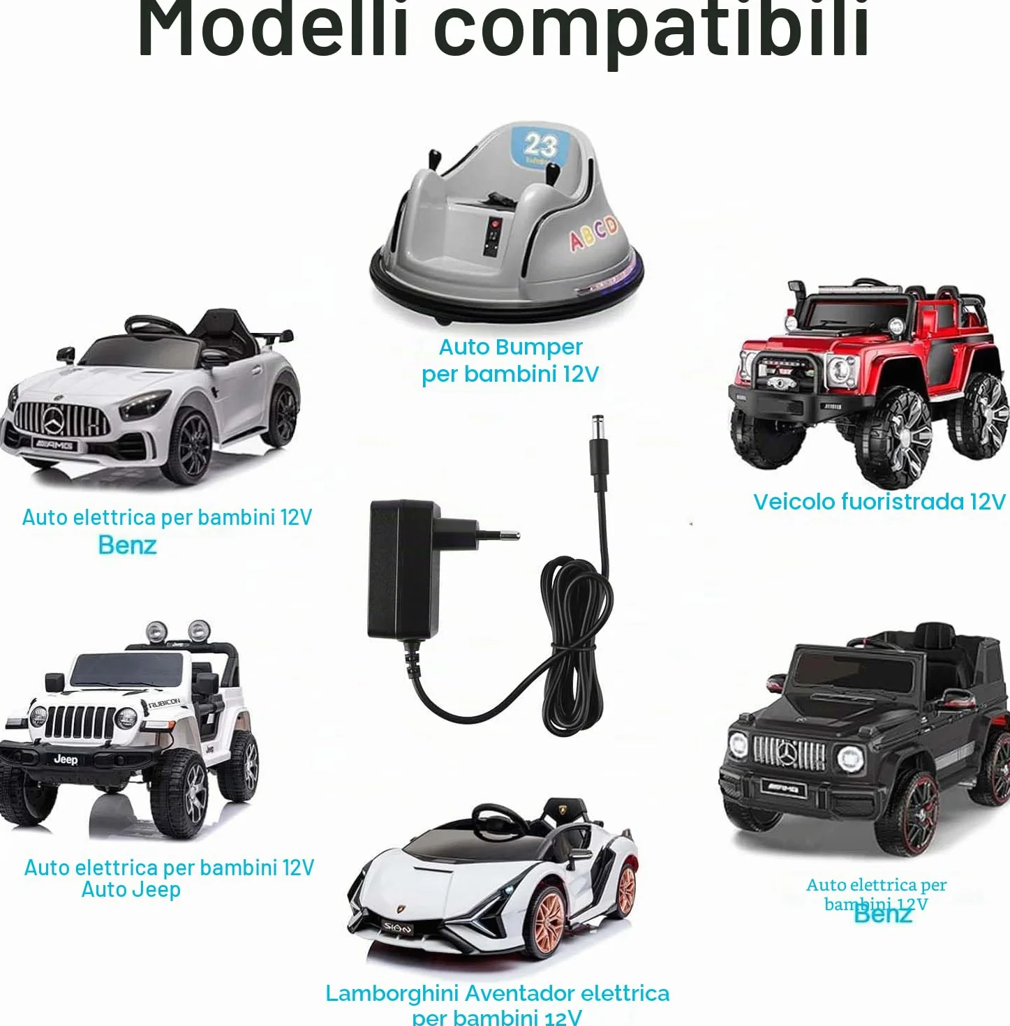 Caricabatterie 12V 1A per auto elettriche giocattoli bambini SUV ATV Jeep