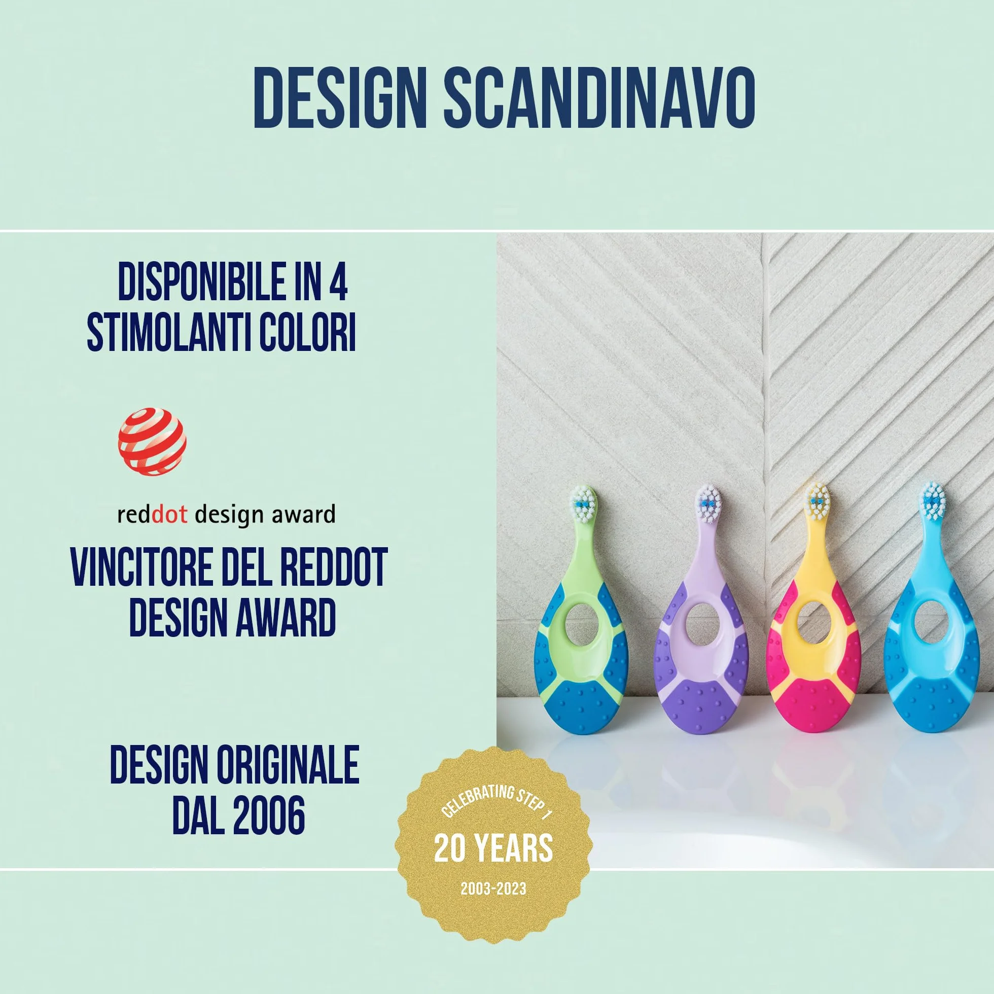 Jordan Step 1 Spazzolino da denti Bambini 0-2 anni Setole morbide senza BPA Confezione 4 unità Blu Verde