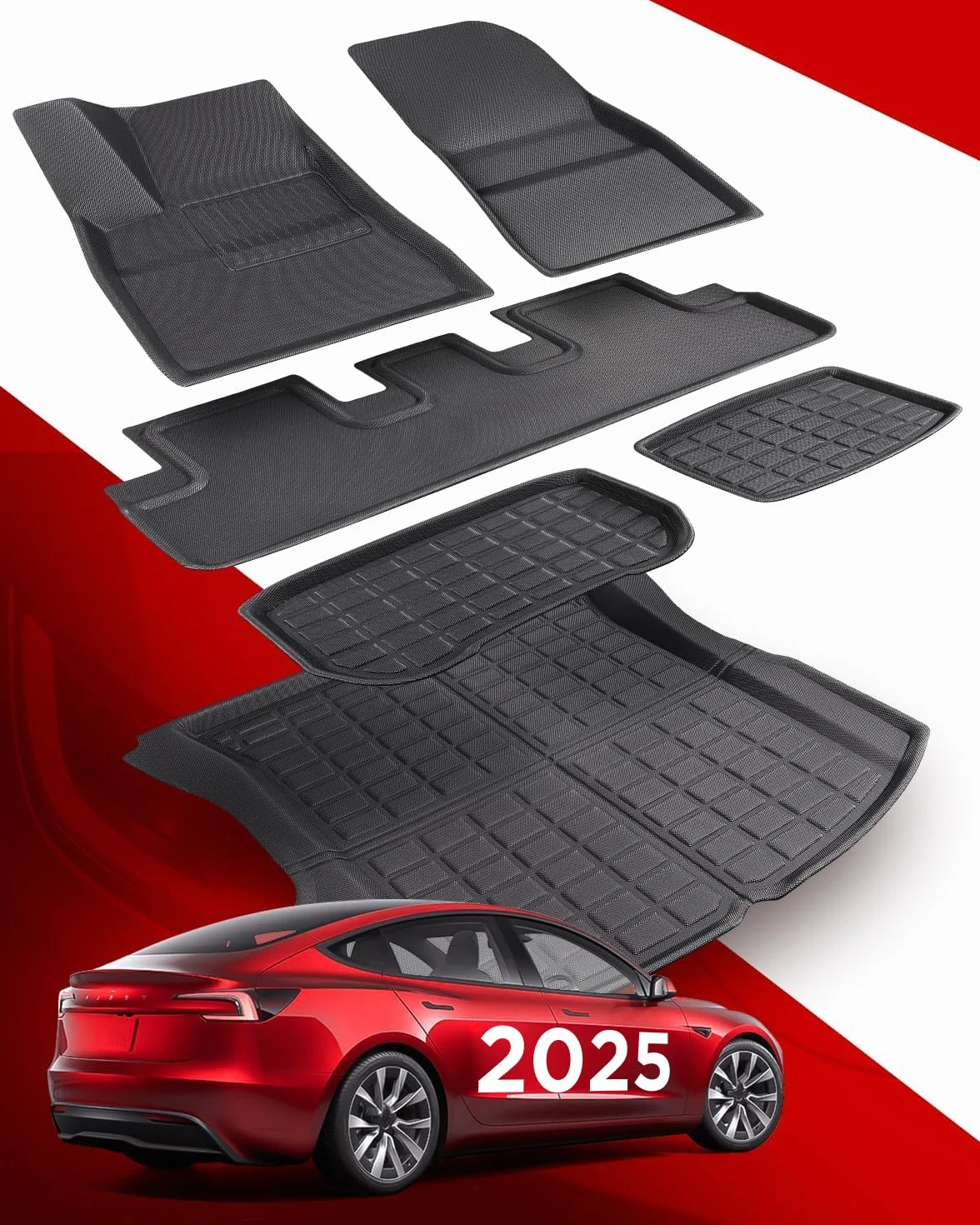 TAPTES 6 pezzi di tappetini per Tesla Model 3 Highland 2025 2024, 2024 2025 Accessori per Model 3. Tappetini per tutte le stagioni e tappetino per bagagliaio per Model 3, Accessori per Tesla Model 3