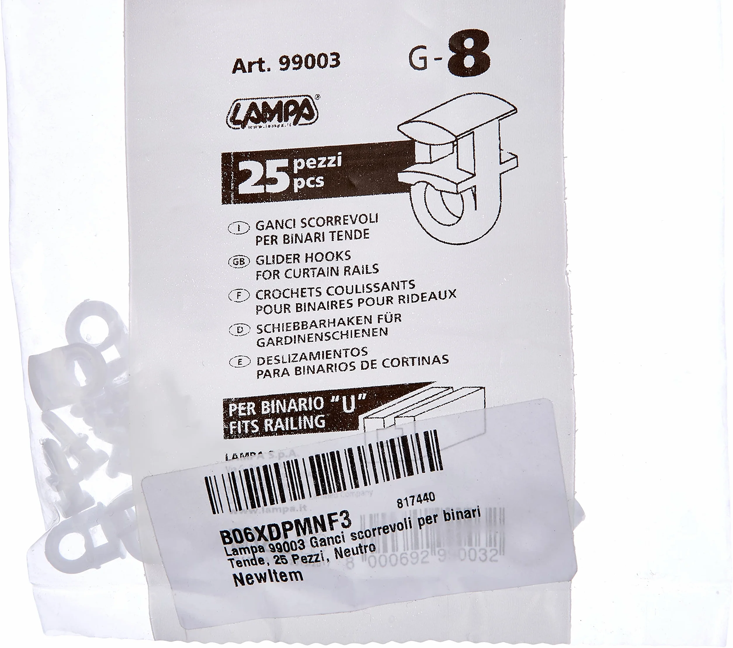 Lampa 99003 Ganci scorrevoli per binari Tende 100 x 100 x 15 mm 25 Pezzi
