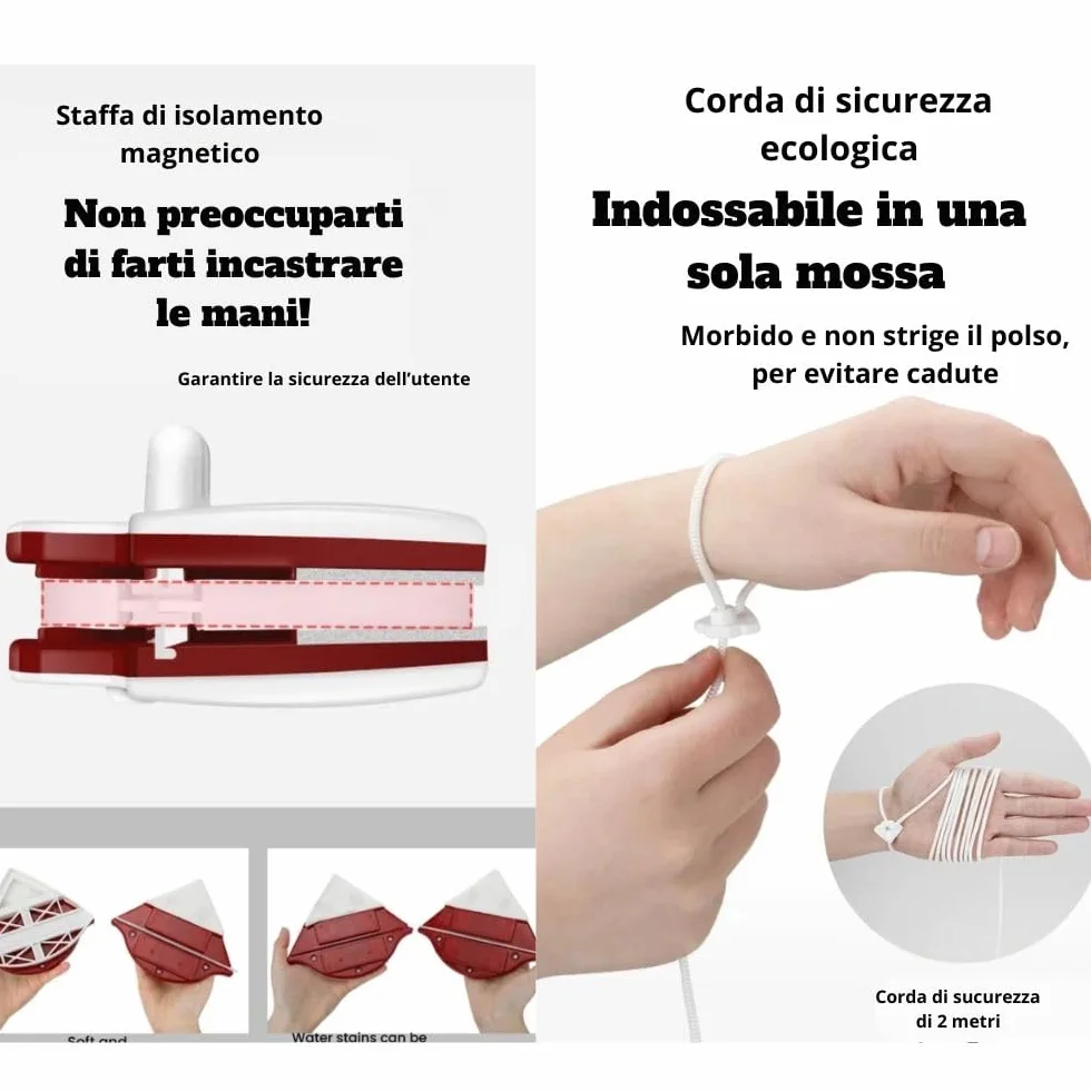 Lavavetri magnetico per vetro singolo 5-13 mm pulisci vetri esterni con cordino panno in microfibra