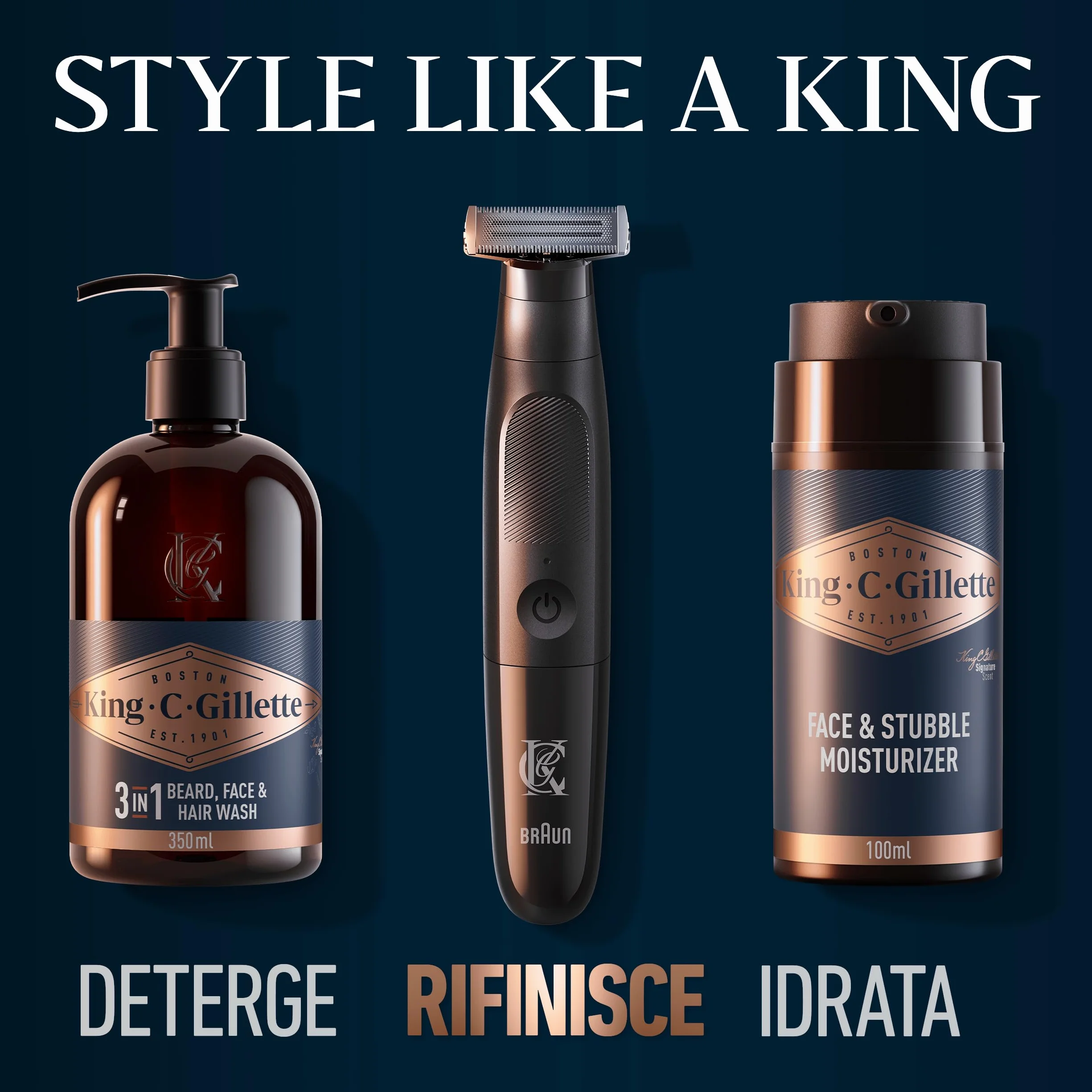 King C. Gillette Style Master, Regolabarba Uomo Senza Fili, Lama 4D, Pettini 1-5 mm