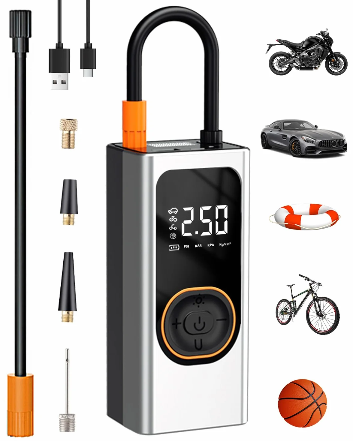 Compressore Aria Portatile 150 PSI Pompa Elettrica Multifunzione con Schermo LCD e Power Bank 6000mAh Mini Gonfiatore per Auto