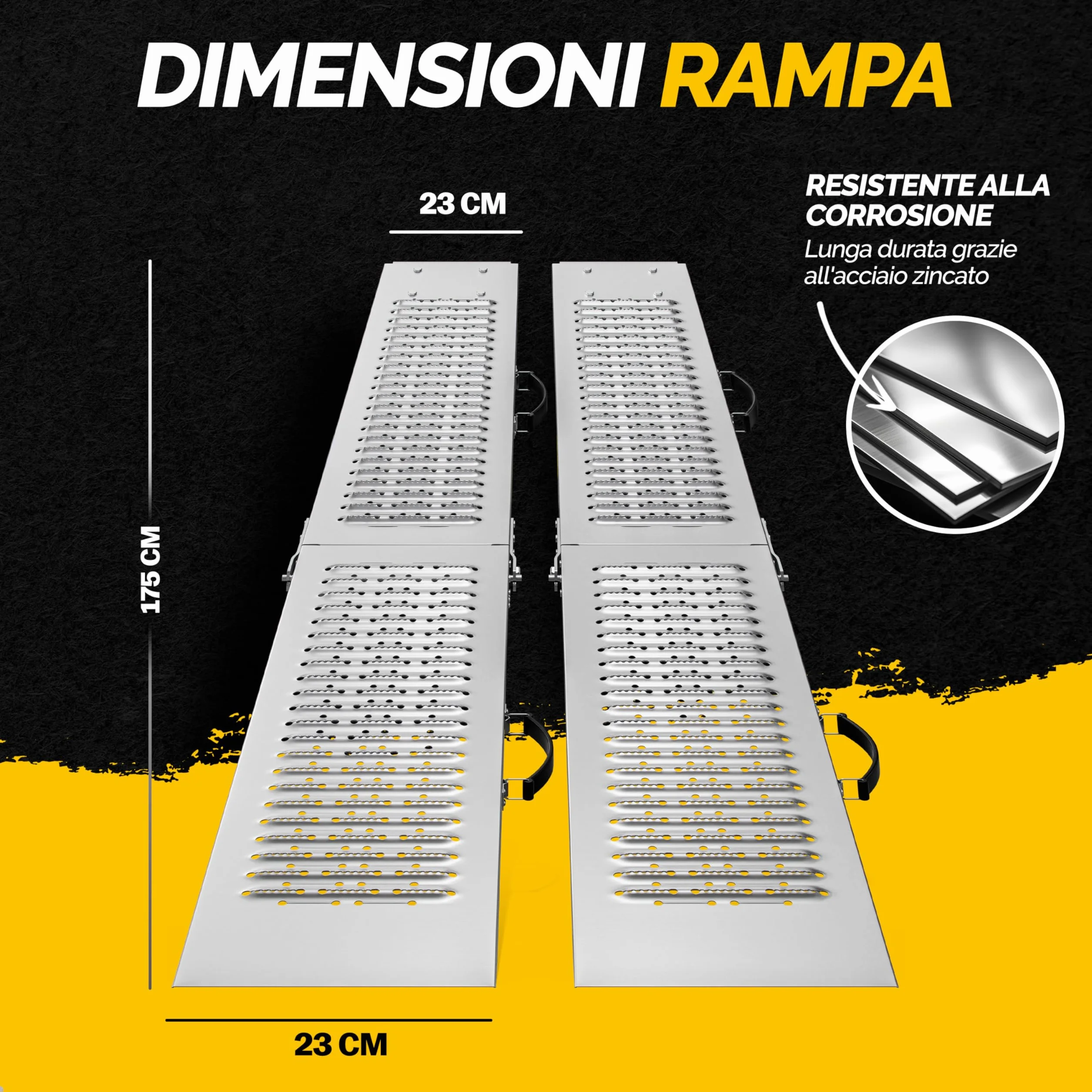 Monzana 2x Rampa di Carico Pieghevole Max. 400kg Acciaio Zincato Antiscivolo Pedane Moto Quad