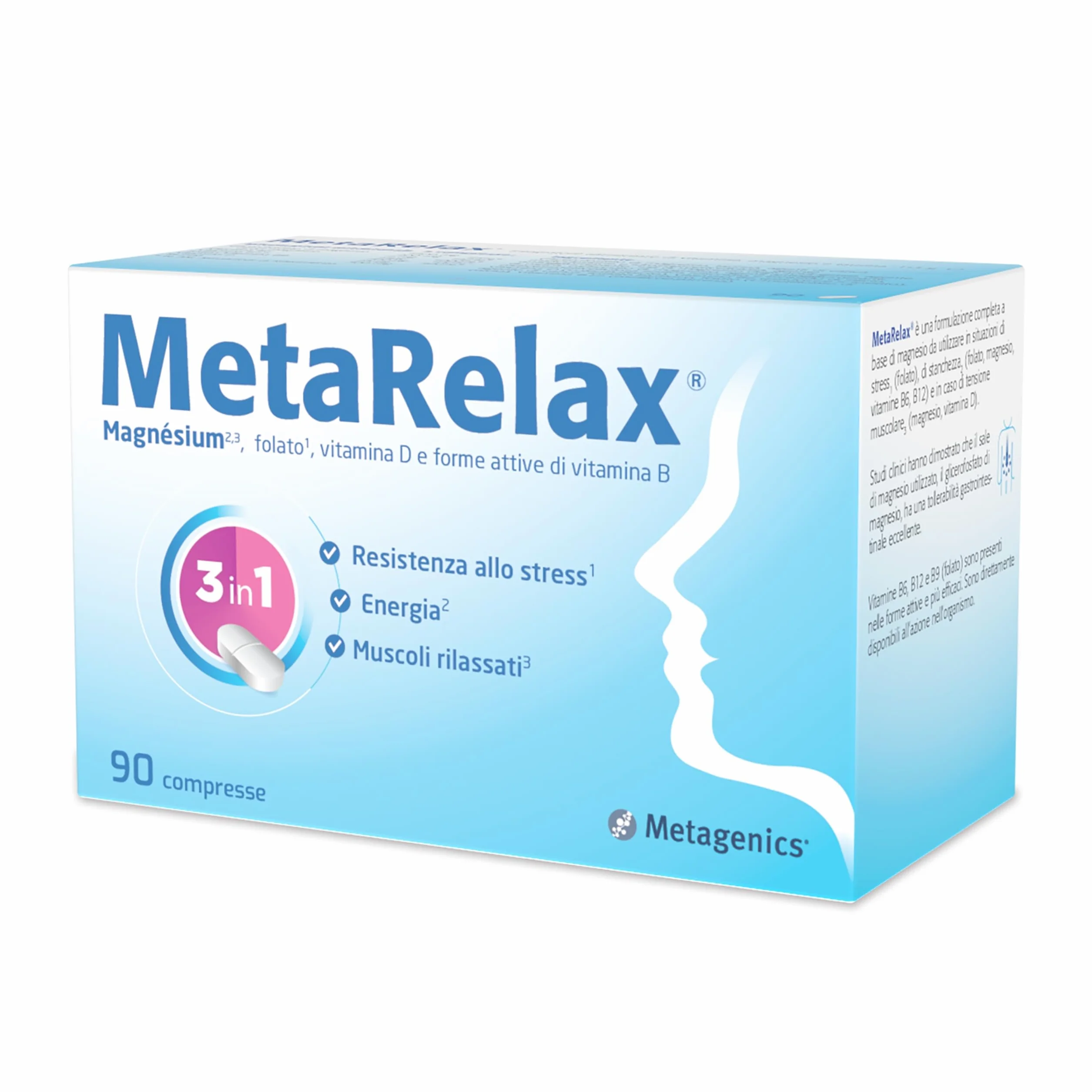 Metagenics MetaRelax Integratore di Magnesio con Vitamine B6, B12, Folato e Taurina 90 Compresse