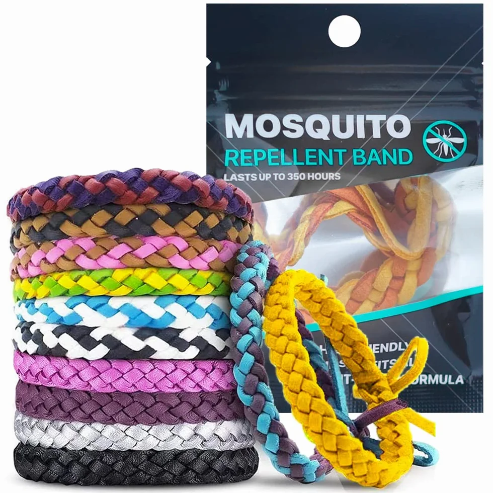 Braccialetti Repellenti per Zanzare 10 Pezzi, Fasce in Pelle Naturale Senza DEET, Protezione 350 Ore