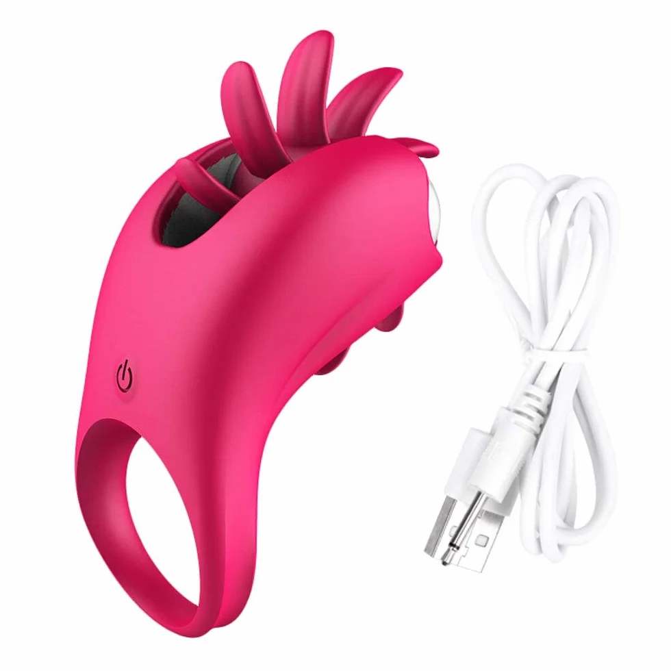 Dona Vibratore Lingua Leccata Rotazione Massaggio Vagina Clitoride Anello Pene G-spot Giocattoli Sessuali per Coppia