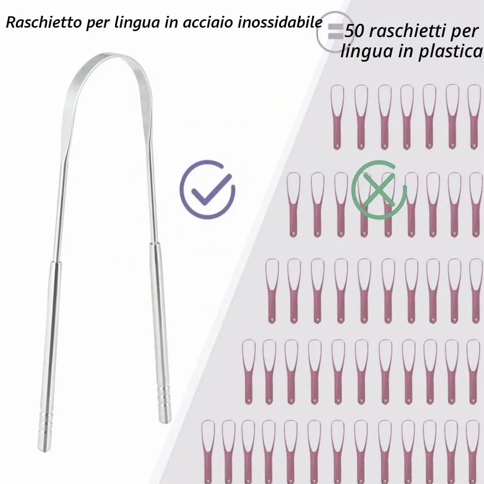 Raschietti per Lingua in Acciaio Inossidabile, Pulitori a Forma di U, Riutilizzabile Strumenti per Igiene Orale