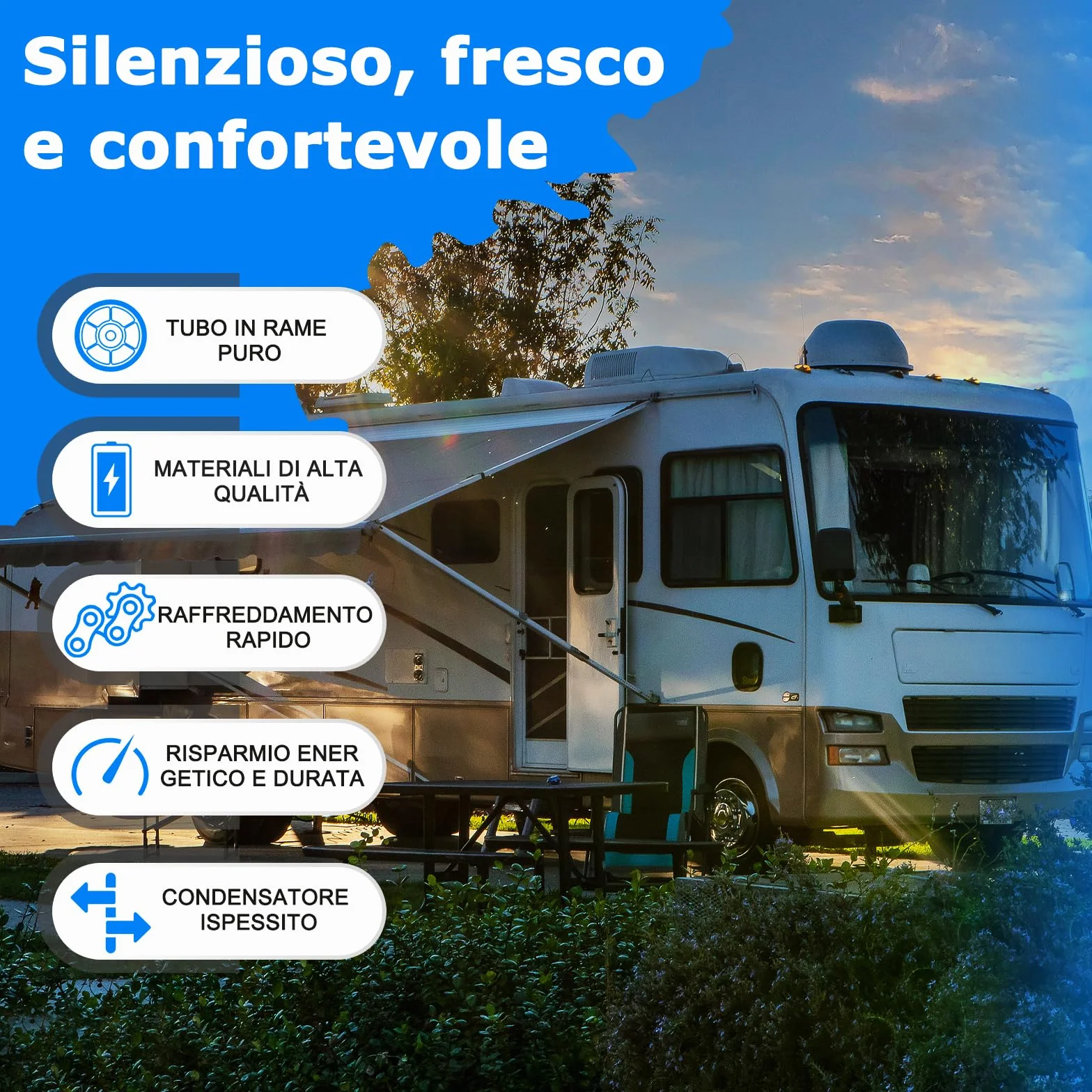 Condizionatore d'Aria CC 12v/24v sul Tetto per Camper Barca Camion