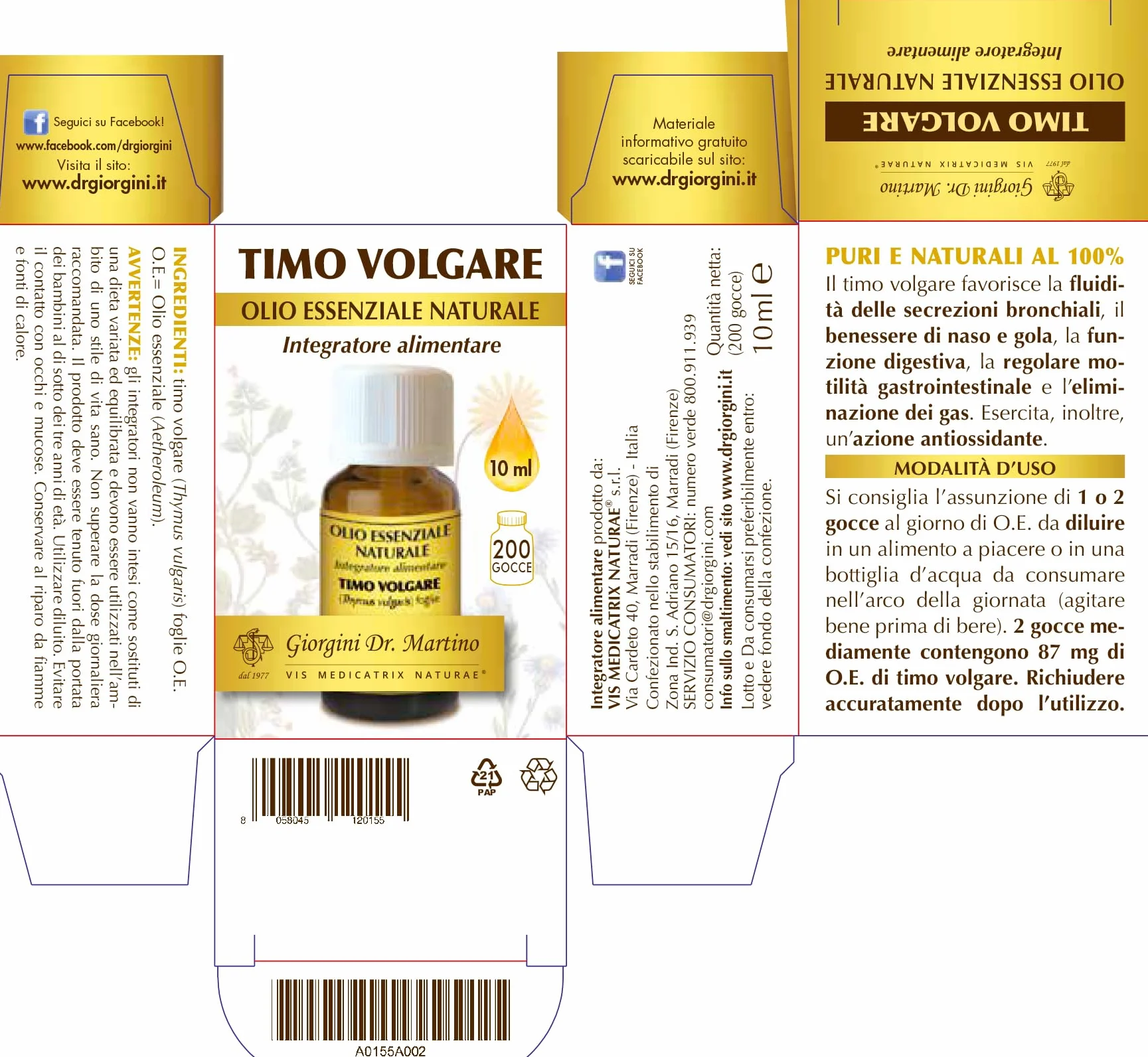 TIMO VOLGARE Olio Essenziale Naturale 10ml