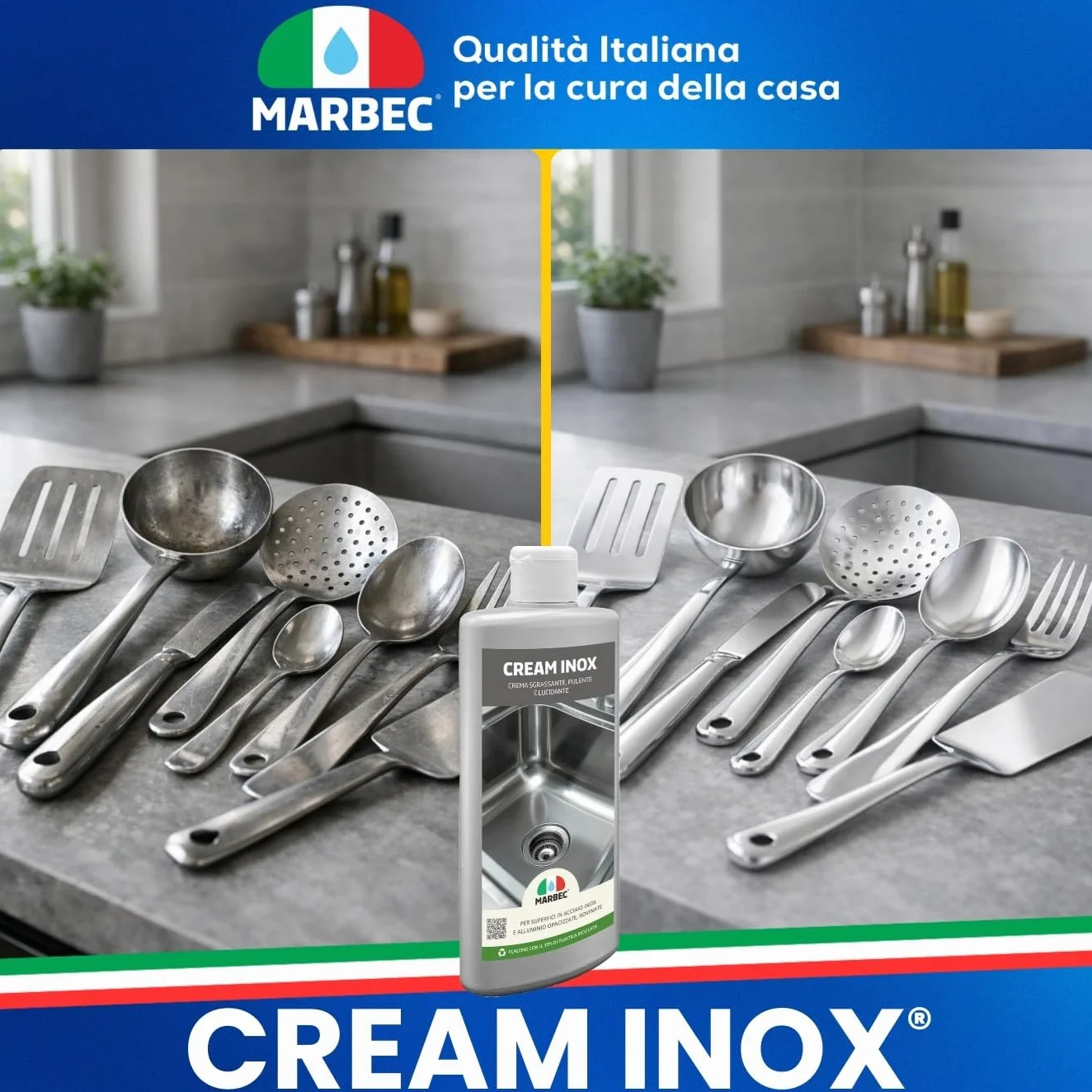 Marbec Crema Lucidante Inox 250g Pulisce Sgrassa Acciaio Alluminio