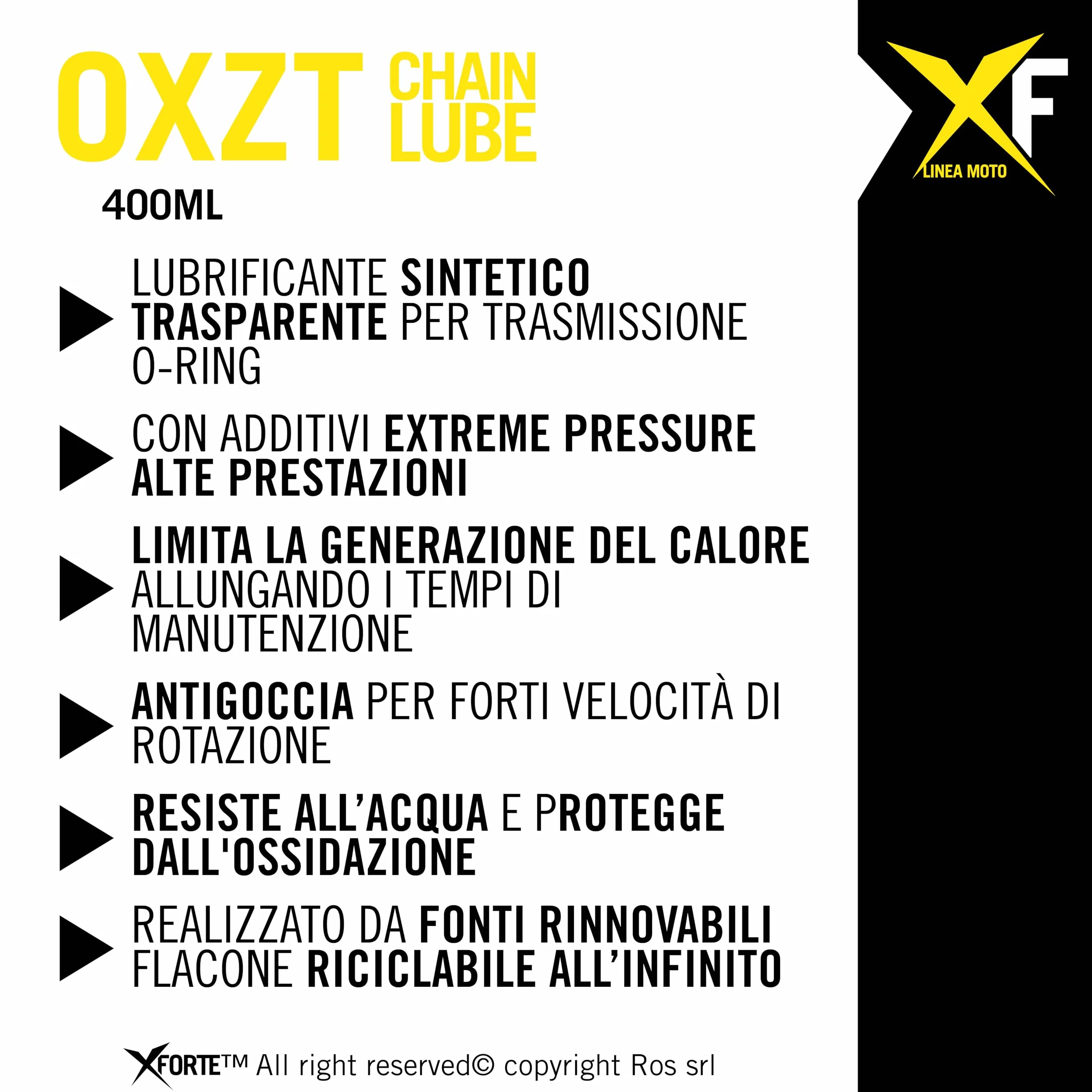 XFORTE OXZT Grasso Catena Moto O-Ring, Lubrificante Sintetico Antigoccia ad Alte Prestazioni, 400 ml - Protezione Resistente per Strada, Pista e Fuoristrada