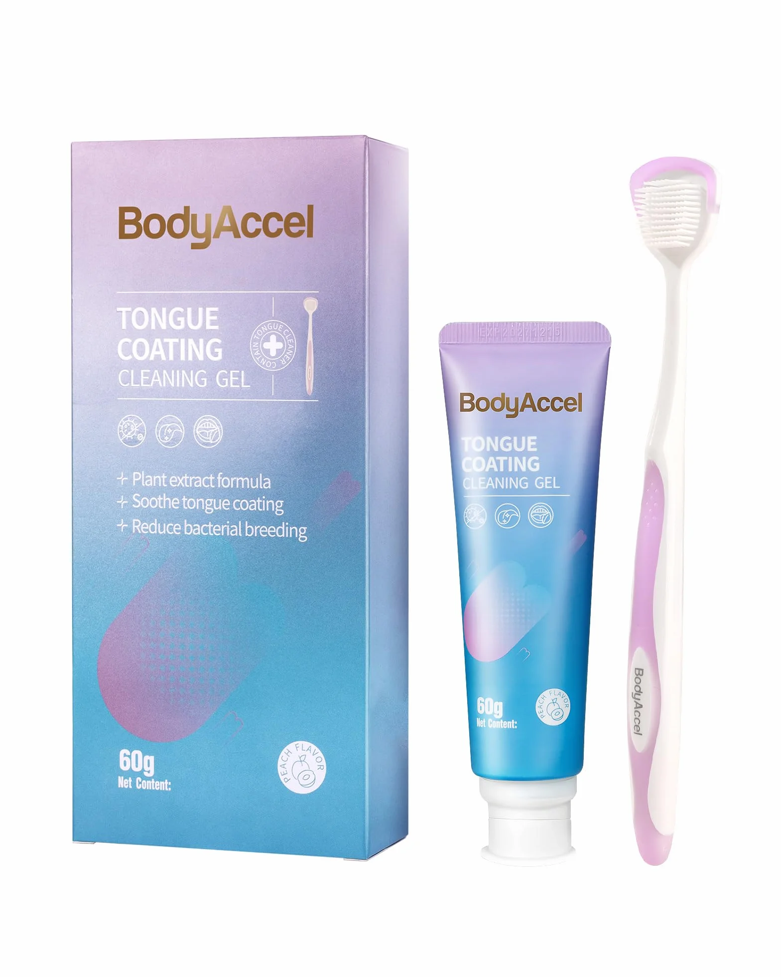 BodyAccel Gel pulisci lingua con spazzola lingua, kit igiene orale alito fresco