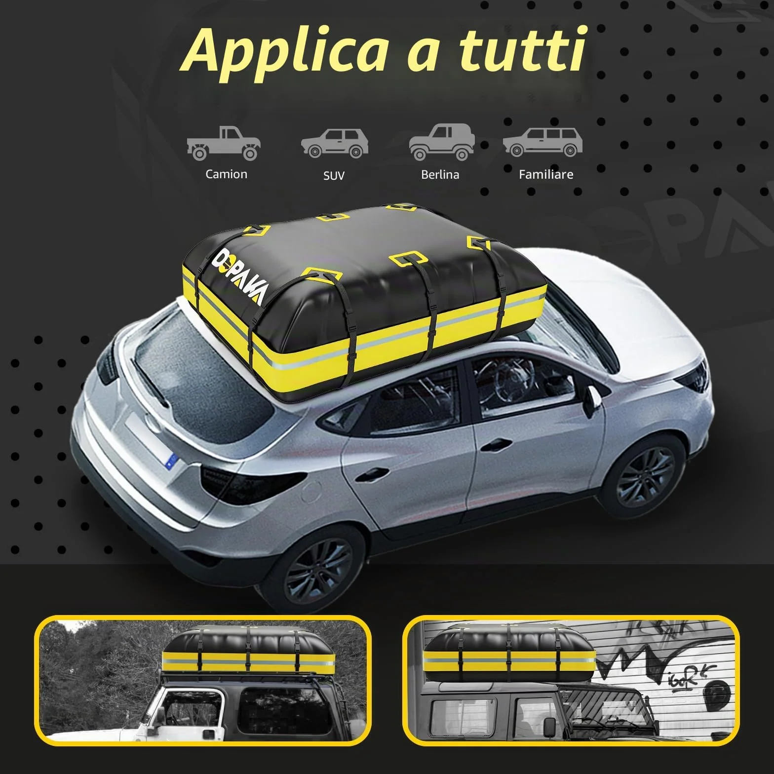 Borsa Tetto Auto, 594L Grande Box da Tetto per Auto Impermeabile Borsa Tetto Auto, Pieghevole Borsa Tetto 21 Piedi Cubici, Include tappetino antiscivolo+6 cinghie rinforzate+serratura