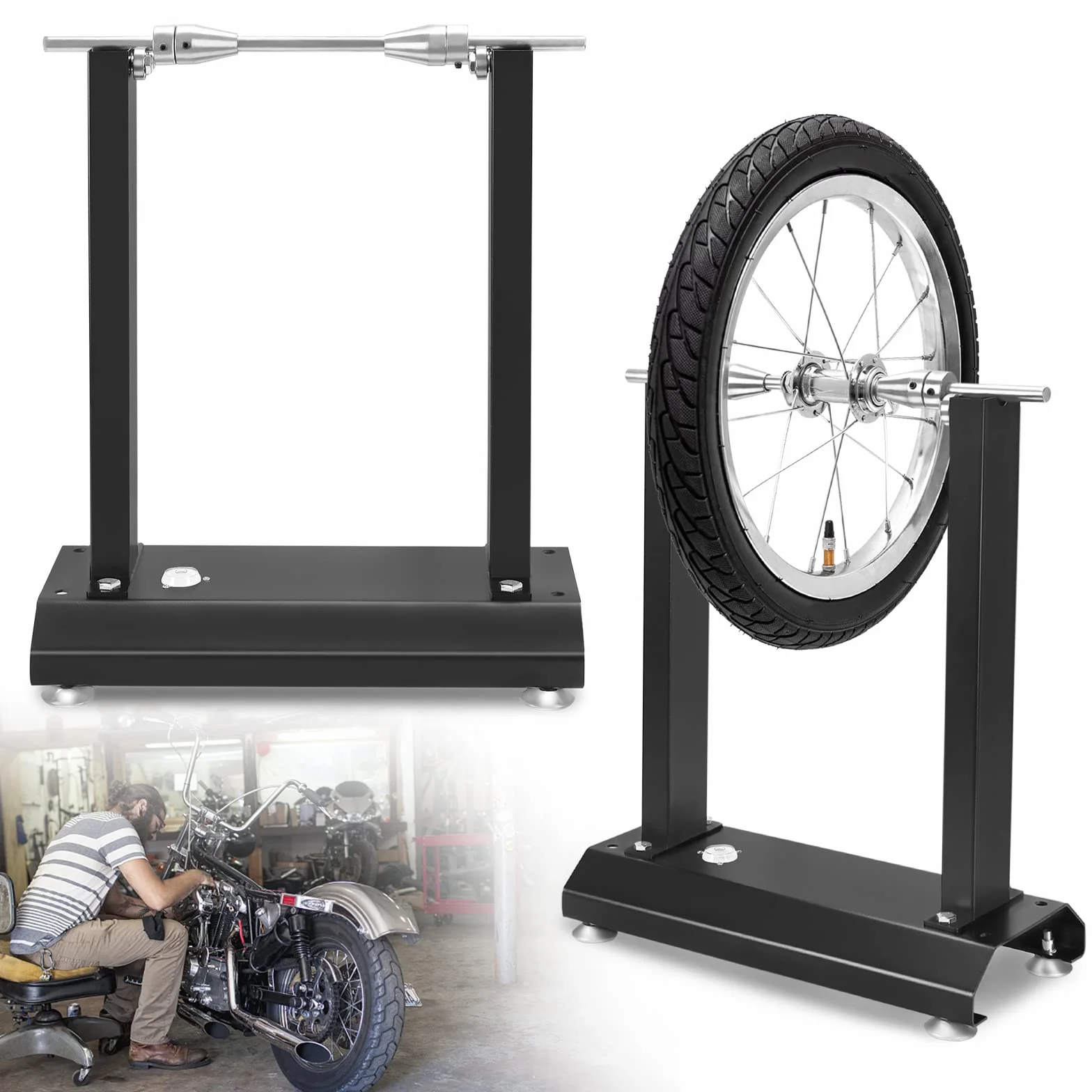 Equilibratrice per Moto Cavalletto di Equilibratura Universale Equilibratrice per Cerchi con 2 Coni Regolabili e Livella a Bolla per Pneumatici per Auto Moto - 40x19x50cm