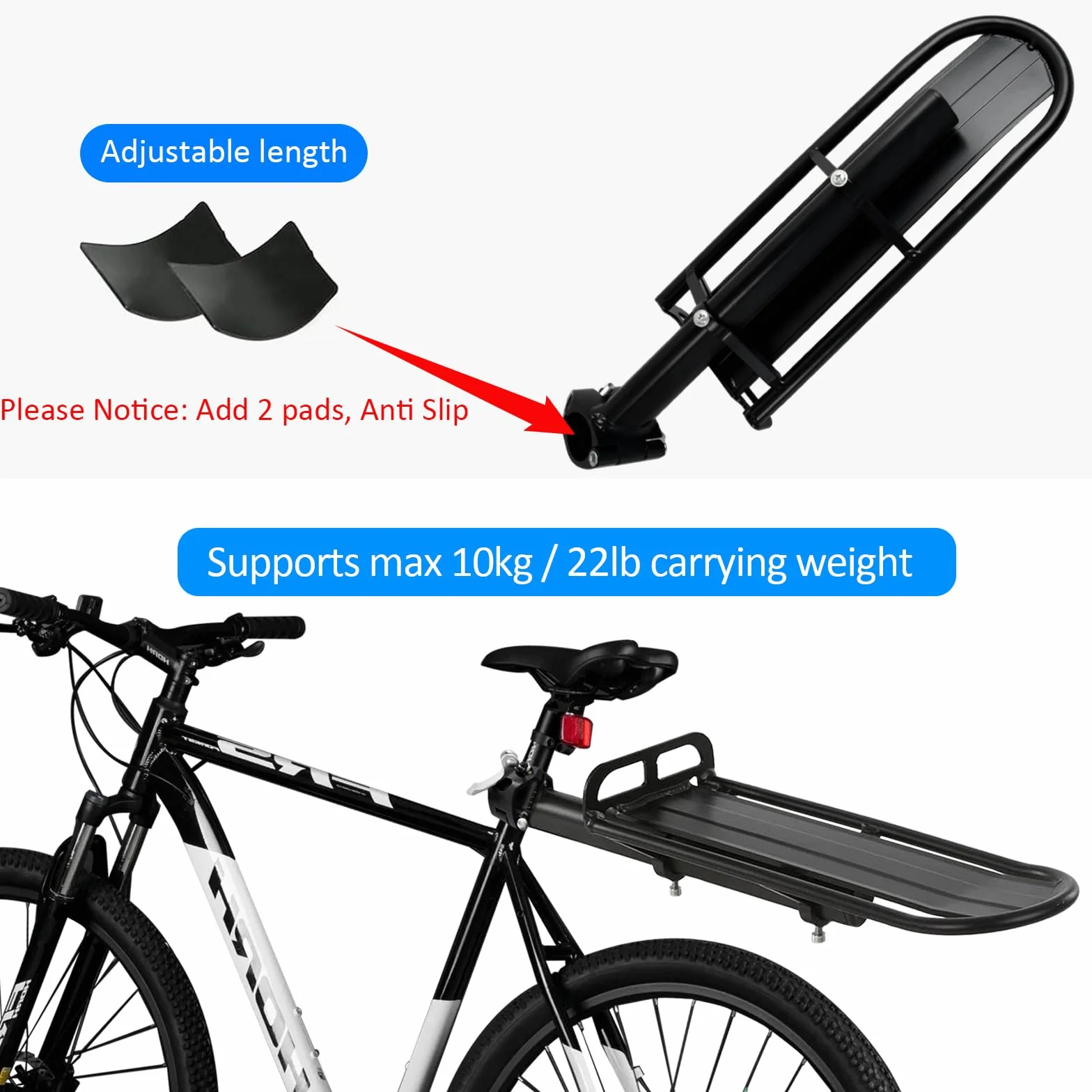 Portapacchi Bagagli per Bicicletta, Portapacchi Posteriore per Bici Regolabile, Bike Luggage Cargo Rack con Sgancio Rapido, MTB Bike Cargo Carrier Rack in Lega di Alluminio, Carico Massimo 10KG/22Lbs