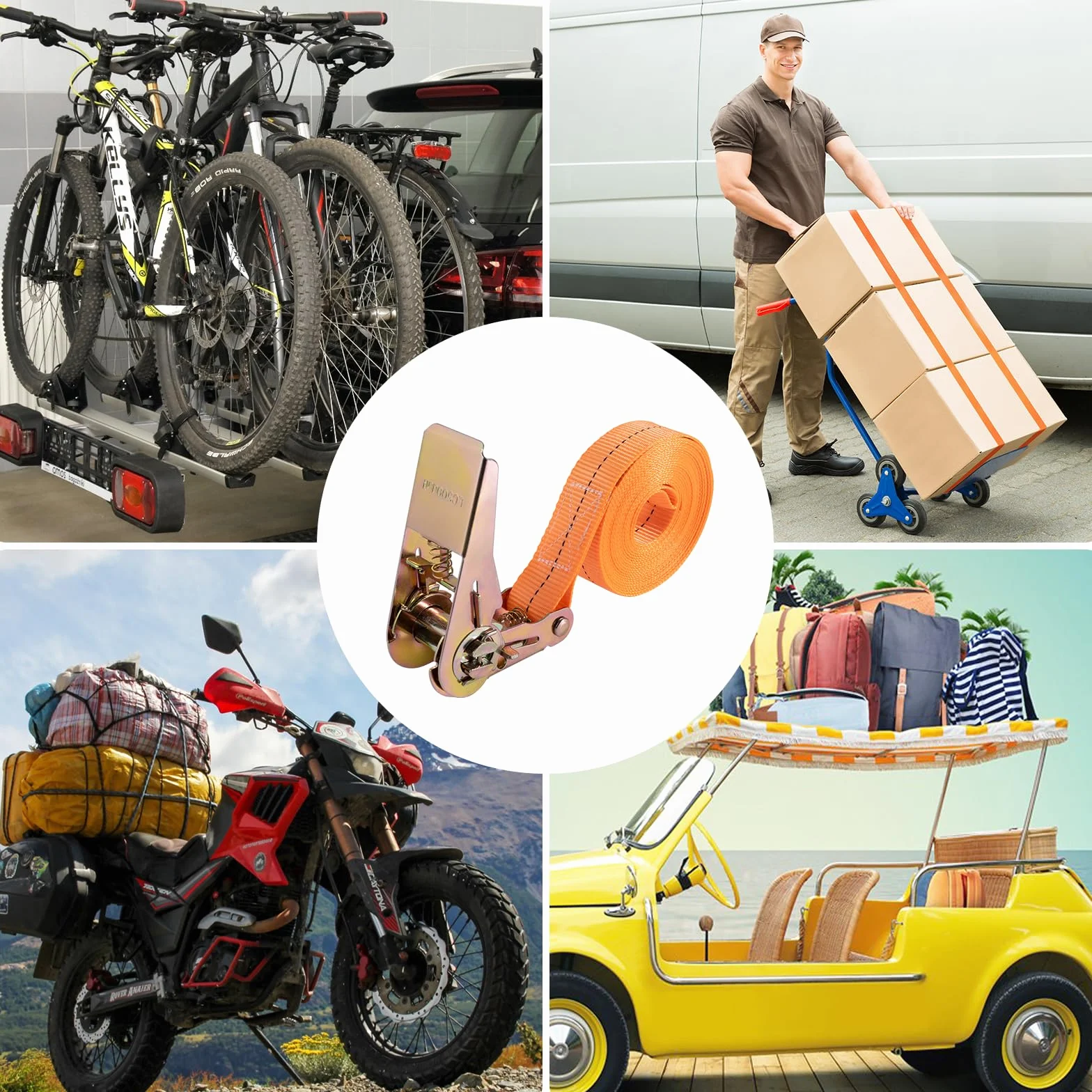 Cinghie di serraggio con cricchetto 4 m robuste ancoraggio trasporto materiali moto biciclette trasloco bagagli campeggio 2 pezzi